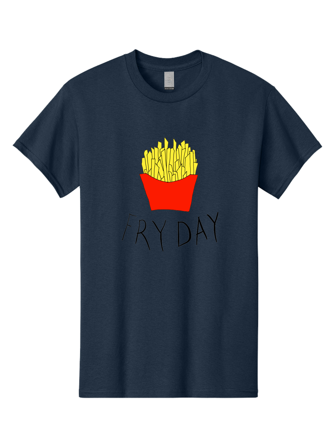 Fry-Day Men'S Graphic Tee, 100% Cotton, Comfortable Casual Summer Wear, Machine Washable, French Fries, Red Container, Yellow Fries, Cartoon Style, Playful Graphics, Food Illustration, Restaurant Promotion - Aaa041