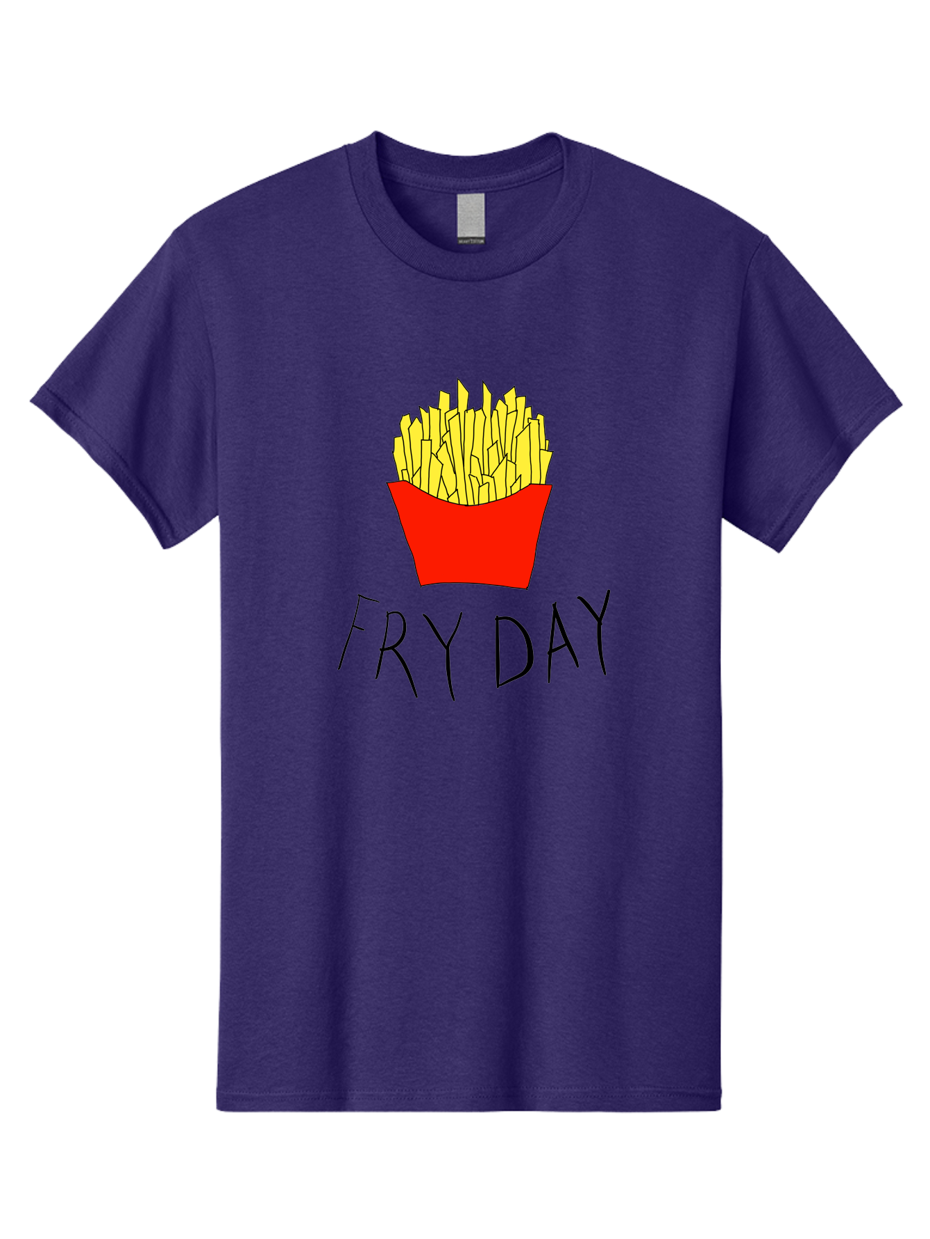 Fry-Day Men'S Graphic Tee, 100% Cotton, Comfortable Casual Summer Wear, Machine Washable, French Fries, Red Container, Yellow Fries, Cartoon Style, Playful Graphics, Food Illustration, Restaurant Promotion - Aaa041