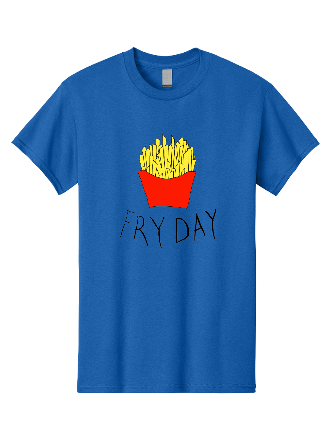 Fry-Day Men'S Graphic Tee, 100% Cotton, Comfortable Casual Summer Wear, Machine Washable, French Fries, Red Container, Yellow Fries, Cartoon Style, Playful Graphics, Food Illustration, Restaurant Promotion - Aaa041