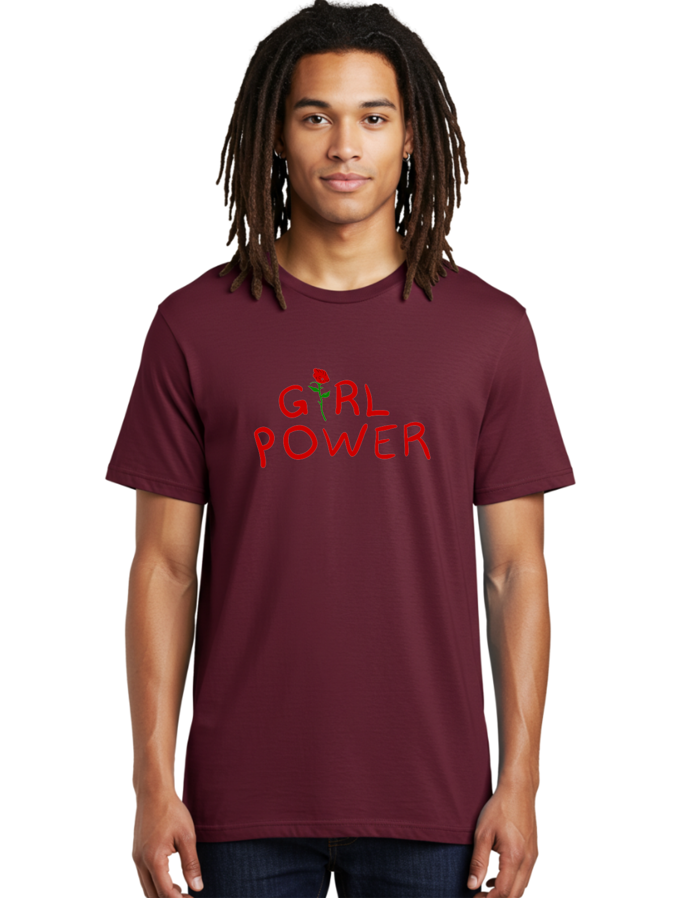 Girl-Power Men'S Graphic Tee, 100% Cotton, Comfortable Casual Summer Wear, Machine Washable, Girl Power, Feminist Movement, Empowerment, Red Rose, Symbol Of Strength, Women'S Rights, Independence - Aaa043