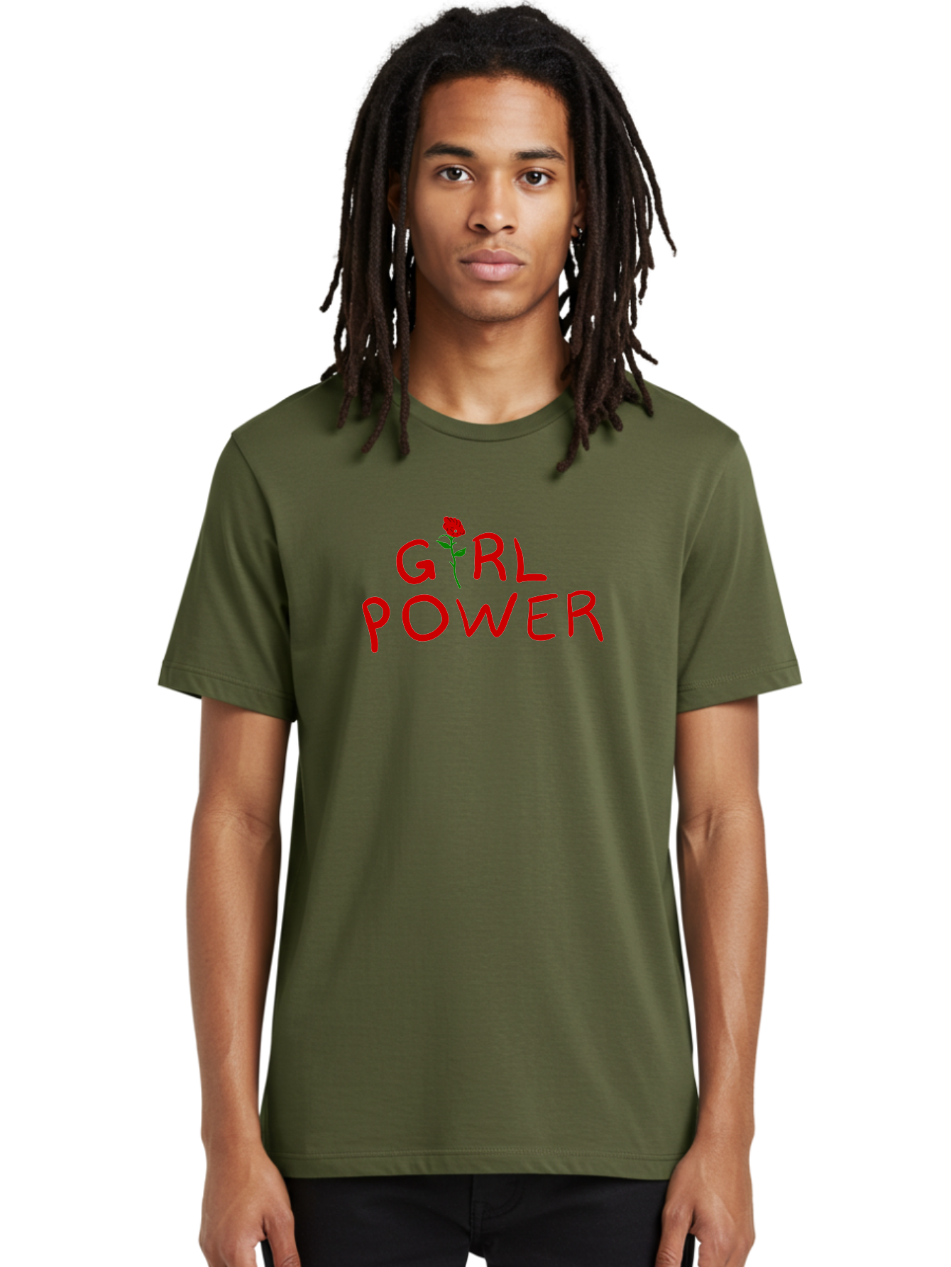 Girl-Power Men'S Graphic Tee, 100% Cotton, Comfortable Casual Summer Wear, Machine Washable, Girl Power, Feminist Movement, Empowerment, Red Rose, Symbol Of Strength, Women'S Rights, Independence - Aaa043