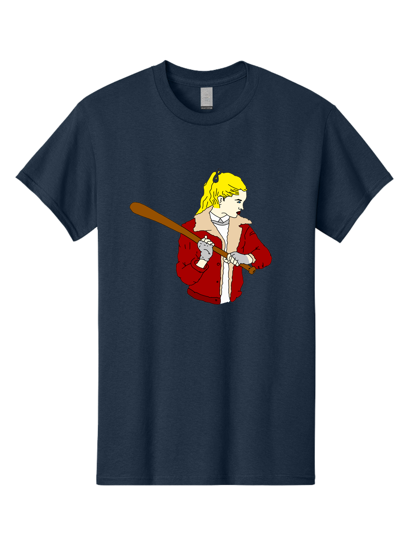 Girl-With-Baseball-Bat Men'S Graphic Tee, 100% Cotton, Comfortable Casual Summer Wear, Machine Washable, Girl With Blonde Hair, Red Jacket With Fur Collar, Holding Baseball Bat, Cartoon Style, Baseball Player, Young Athlete, Sporty Girl, - Aaa044