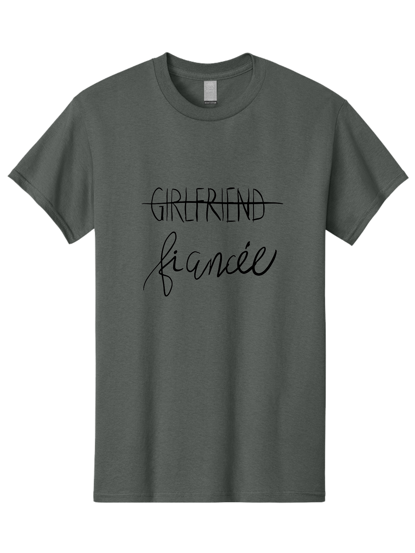 Girlfriend-Fiancee Men'S Graphic Tee, 100% Cotton, Comfortable Casual Summer Wear, Machine Washable, Girlfriend Crossed Out, Fiancée Written Below, Relationship Status Change, Commitment Upgrade, Word Art, Text Overlay, Relationship Goals - Aaa045