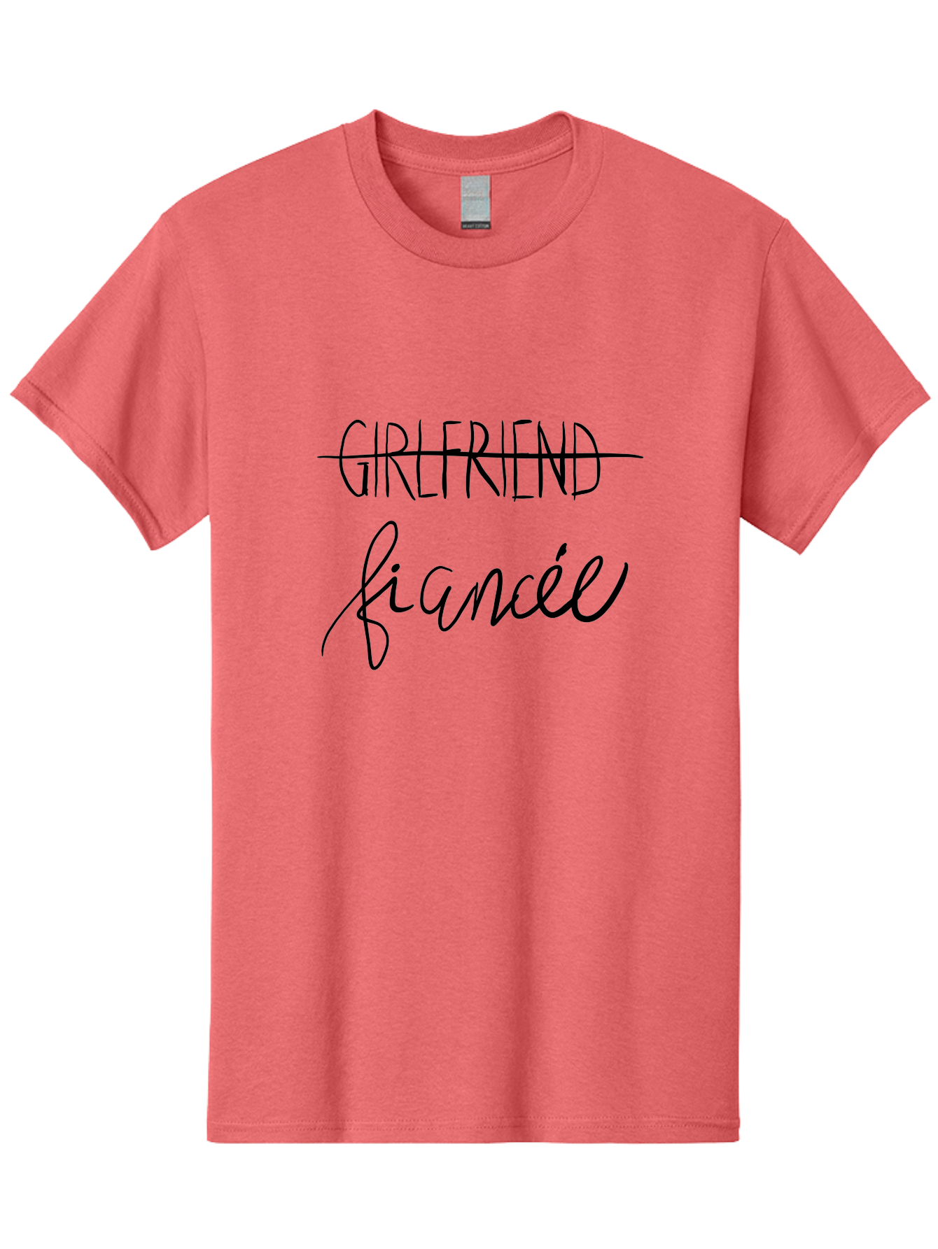 Girlfriend-Fiancee Men'S Graphic Tee, 100% Cotton, Comfortable Casual Summer Wear, Machine Washable, Girlfriend Crossed Out, Fiancée Written Below, Relationship Status Change, Commitment Upgrade, Word Art, Text Overlay, Relationship Goals - Aaa045