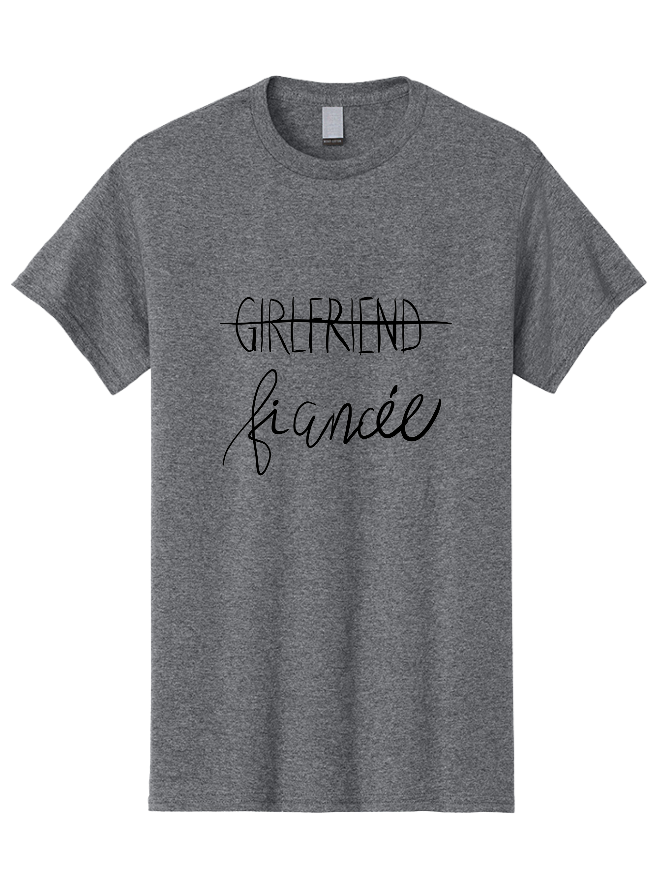 Girlfriend-Fiancee Men'S Graphic Tee, 100% Cotton, Comfortable Casual Summer Wear, Machine Washable, Girlfriend Crossed Out, Fiancée Written Below, Relationship Status Change, Commitment Upgrade, Word Art, Text Overlay, Relationship Goals - Aaa045