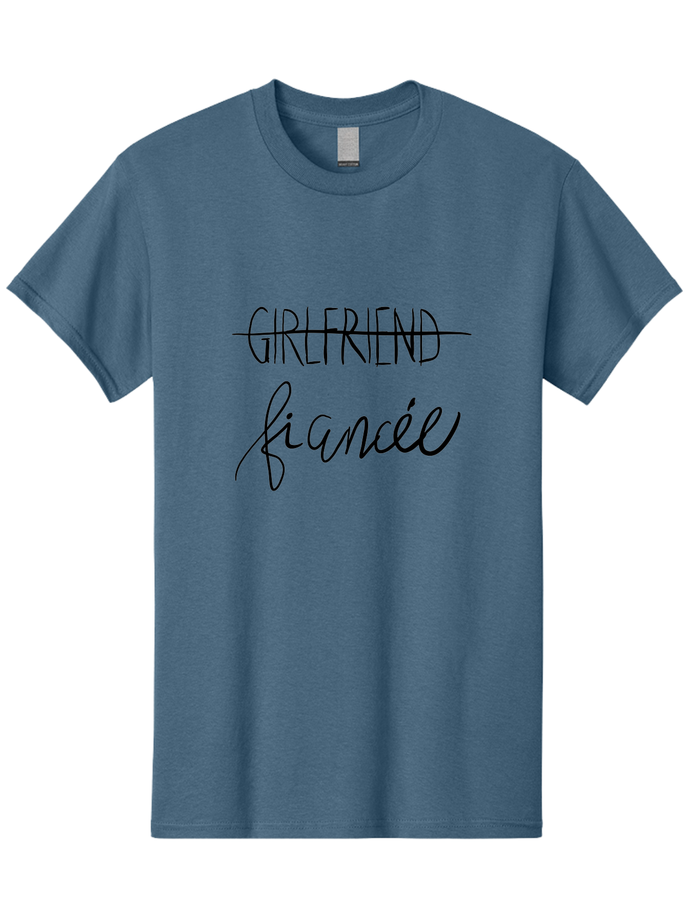 Girlfriend-Fiancee Men'S Graphic Tee, 100% Cotton, Comfortable Casual Summer Wear, Machine Washable, Girlfriend Crossed Out, Fiancée Written Below, Relationship Status Change, Commitment Upgrade, Word Art, Text Overlay, Relationship Goals - Aaa045