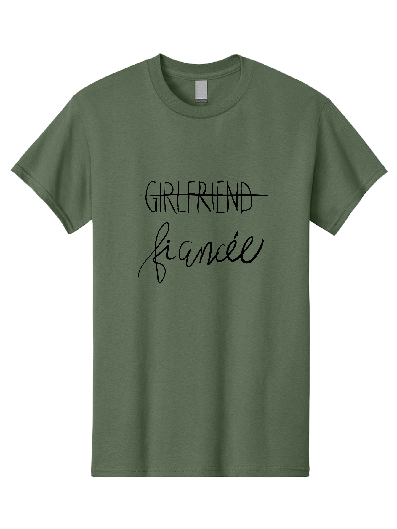 Girlfriend-Fiancee Men'S Graphic Tee, 100% Cotton, Comfortable Casual Summer Wear, Machine Washable, Girlfriend Crossed Out, Fiancée Written Below, Relationship Status Change, Commitment Upgrade, Word Art, Text Overlay, Relationship Goals - Aaa045
