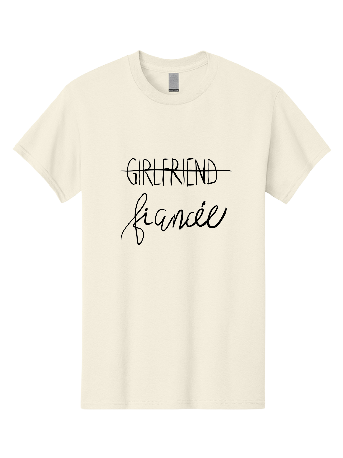 Girlfriend-Fiancee Men'S Graphic Tee, 100% Cotton, Comfortable Casual Summer Wear, Machine Washable, Girlfriend Crossed Out, Fiancée Written Below, Relationship Status Change, Commitment Upgrade, Word Art, Text Overlay, Relationship Goals - Aaa045