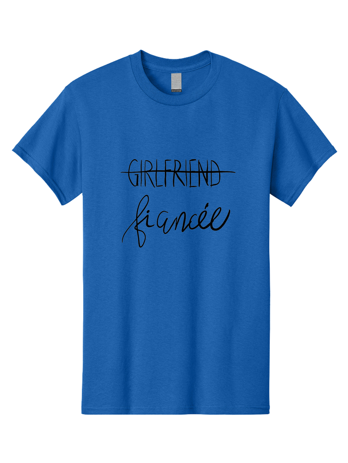 Girlfriend-Fiancee Men'S Graphic Tee, 100% Cotton, Comfortable Casual Summer Wear, Machine Washable, Girlfriend Crossed Out, Fiancée Written Below, Relationship Status Change, Commitment Upgrade, Word Art, Text Overlay, Relationship Goals - Aaa045