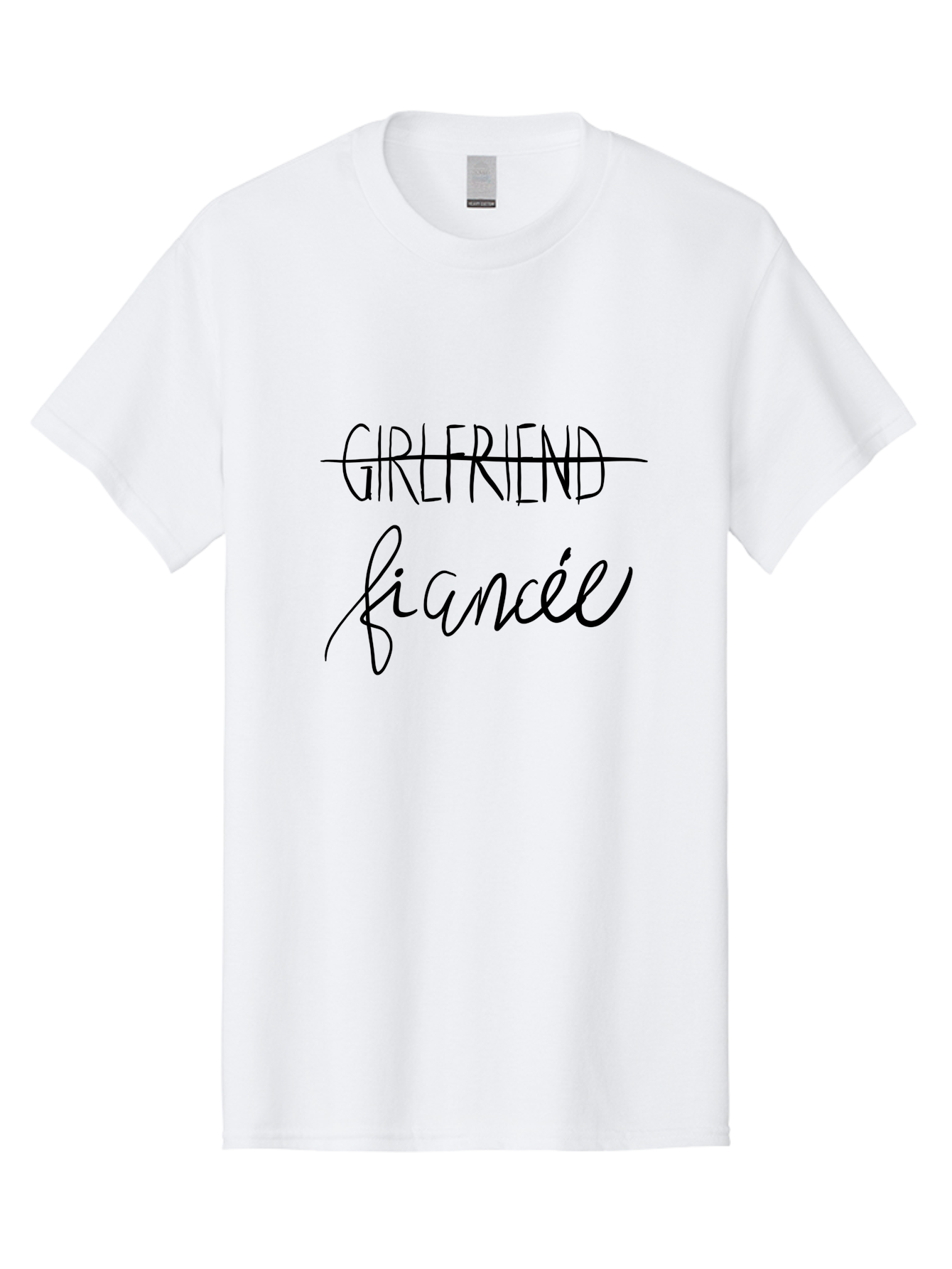 Girlfriend-Fiancee Men'S Graphic Tee, 100% Cotton, Comfortable Casual Summer Wear, Machine Washable, Girlfriend Crossed Out, Fiancée Written Below, Relationship Status Change, Commitment Upgrade, Word Art, Text Overlay, Relationship Goals - Aaa045