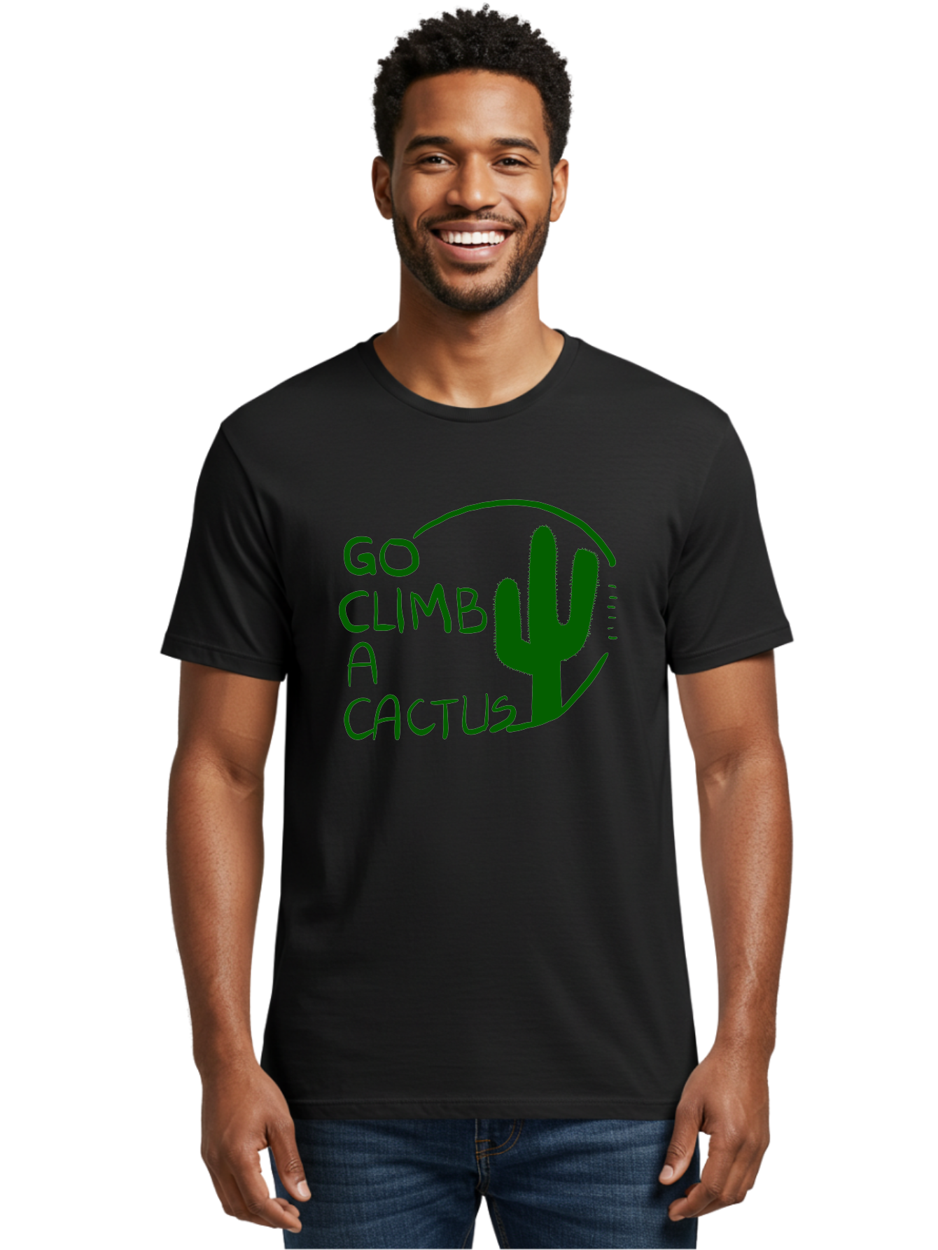 Go-Climb-A-Cactus Men'S Graphic Tee, 100% Cotton, Comfortable Casual Summer Wear, Machine Washable, Go Climb Cactus, Funny Sayings, Motivational Quotes, Satire, Humor, Adventure, Outdoors, Quirky, Cactus Love, Sarcasm - Aaa047