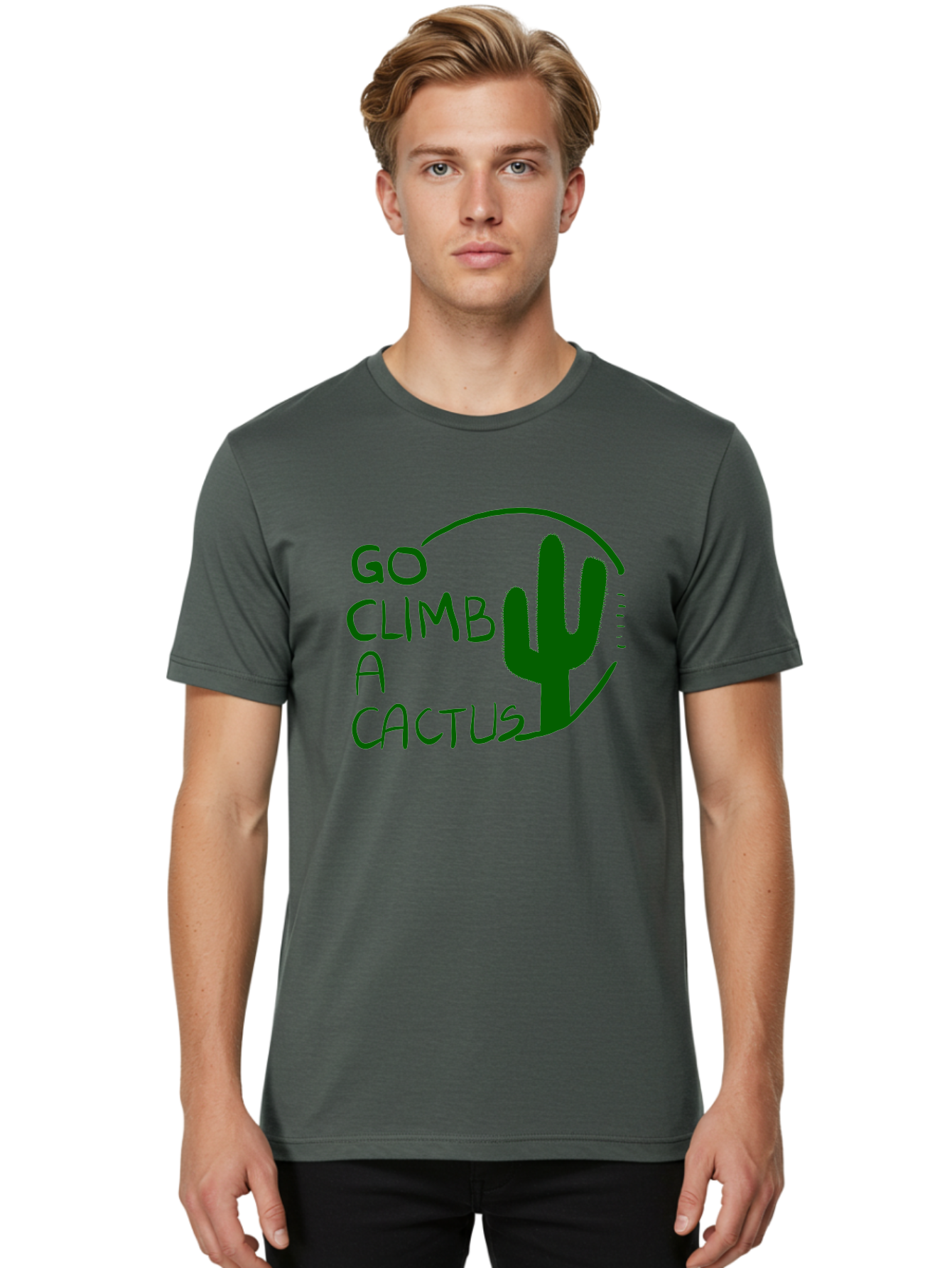Go-Climb-A-Cactus Men'S Graphic Tee, 100% Cotton, Comfortable Casual Summer Wear, Machine Washable, Go Climb Cactus, Funny Sayings, Motivational Quotes, Satire, Humor, Adventure, Outdoors, Quirky, Cactus Love, Sarcasm - Aaa047