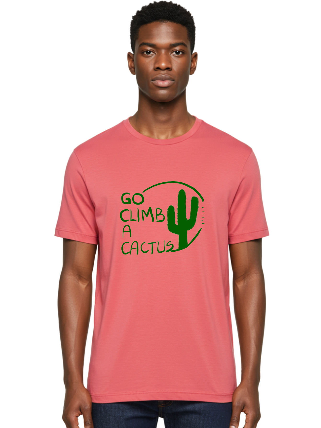 Go-Climb-A-Cactus Men'S Graphic Tee, 100% Cotton, Comfortable Casual Summer Wear, Machine Washable, Go Climb Cactus, Funny Sayings, Motivational Quotes, Satire, Humor, Adventure, Outdoors, Quirky, Cactus Love, Sarcasm - Aaa047