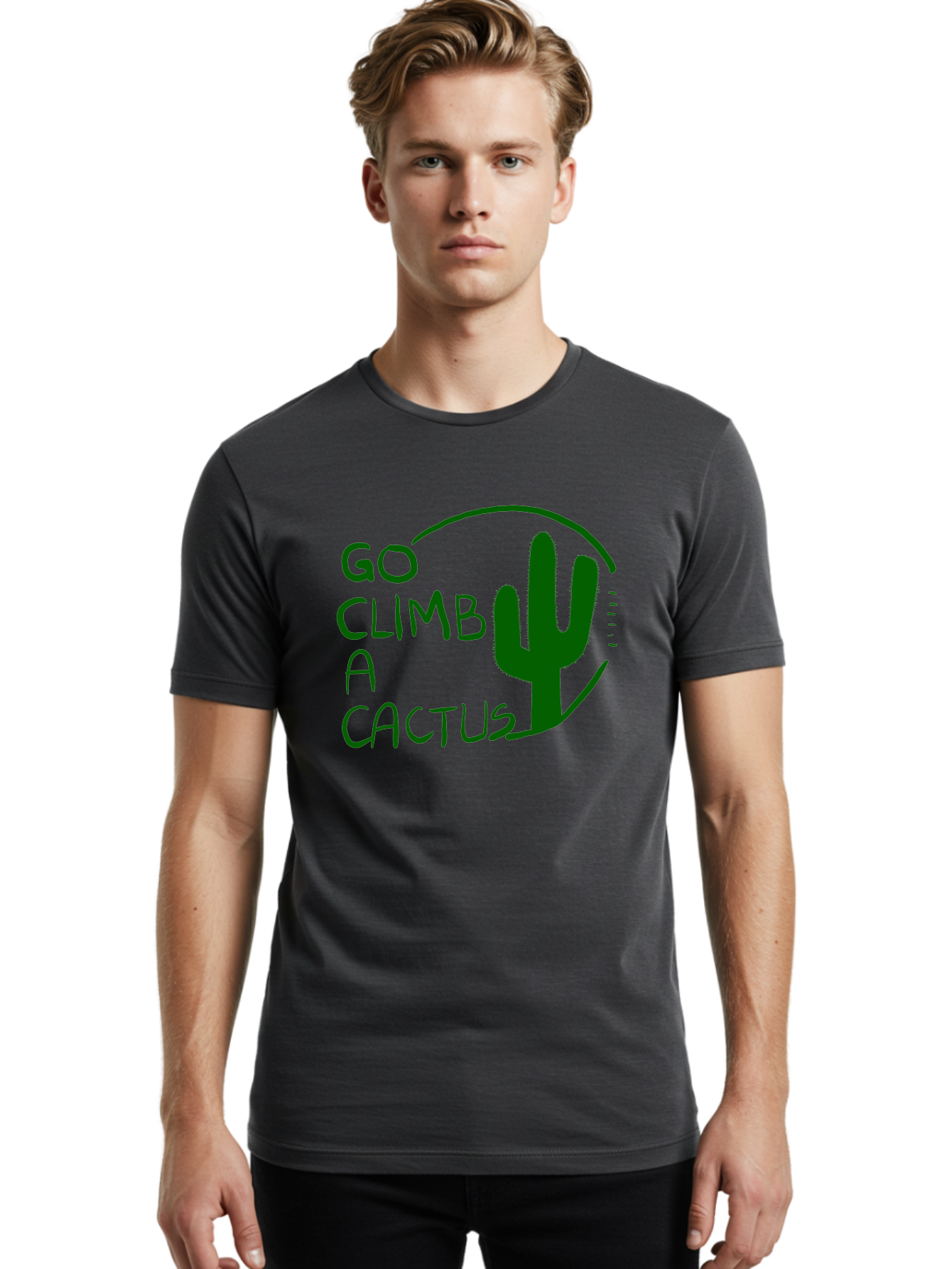 Go-Climb-A-Cactus Men'S Graphic Tee, 100% Cotton, Comfortable Casual Summer Wear, Machine Washable, Go Climb Cactus, Funny Sayings, Motivational Quotes, Satire, Humor, Adventure, Outdoors, Quirky, Cactus Love, Sarcasm - Aaa047