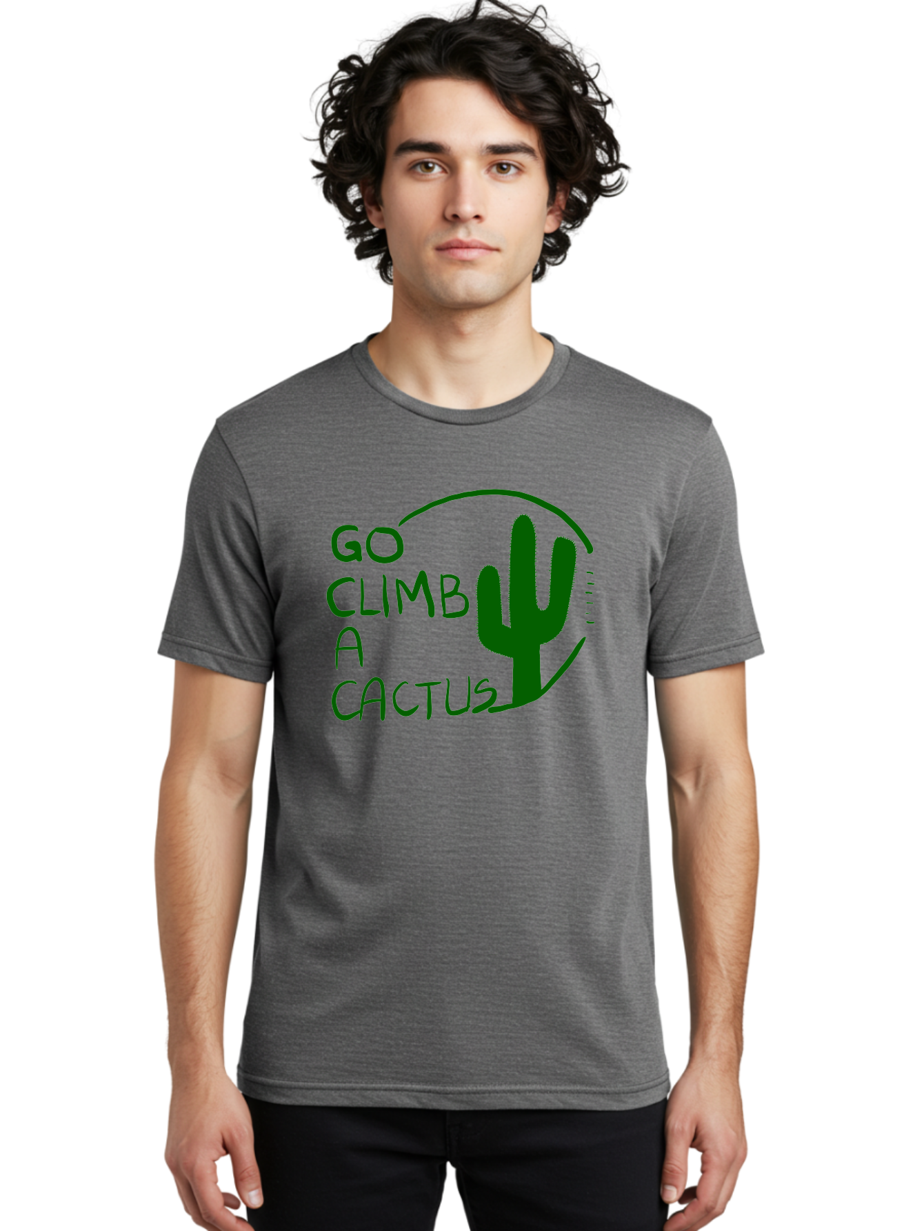 Go-Climb-A-Cactus Men'S Graphic Tee, 100% Cotton, Comfortable Casual Summer Wear, Machine Washable, Go Climb Cactus, Funny Sayings, Motivational Quotes, Satire, Humor, Adventure, Outdoors, Quirky, Cactus Love, Sarcasm - Aaa047
