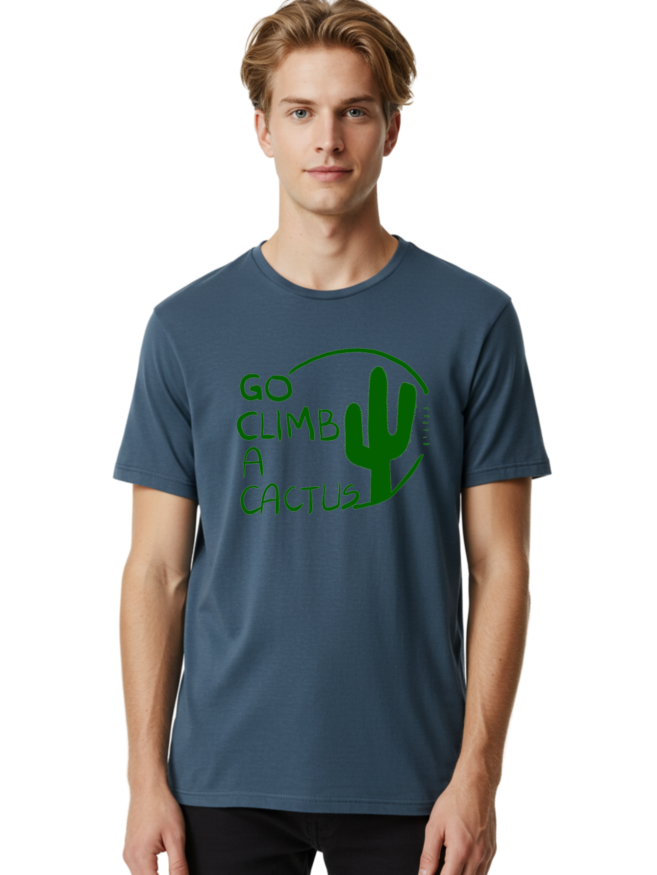 Go-Climb-A-Cactus Men'S Graphic Tee, 100% Cotton, Comfortable Casual Summer Wear, Machine Washable, Go Climb Cactus, Funny Sayings, Motivational Quotes, Satire, Humor, Adventure, Outdoors, Quirky, Cactus Love, Sarcasm - Aaa047