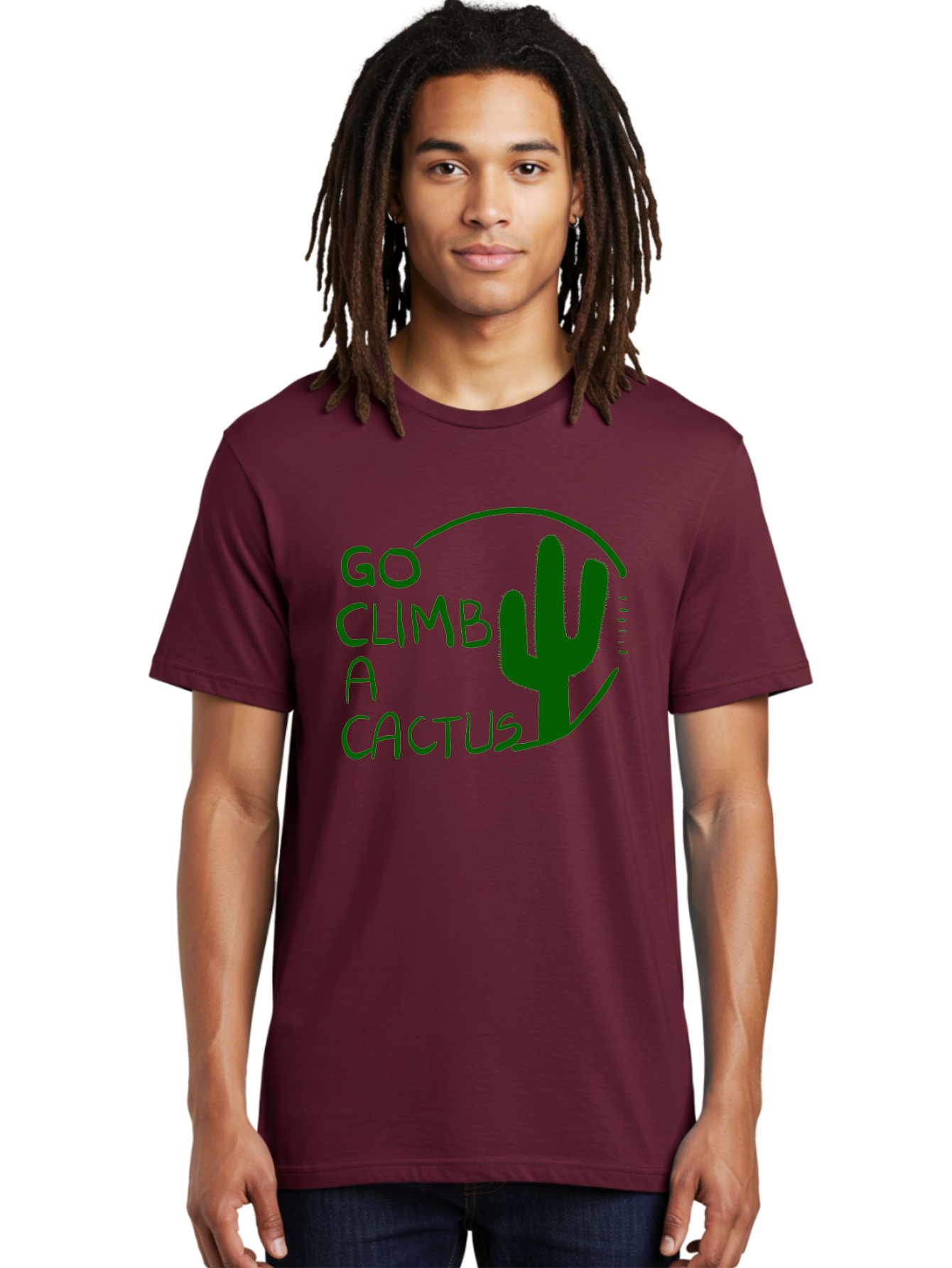Go-Climb-A-Cactus Men'S Graphic Tee, 100% Cotton, Comfortable Casual Summer Wear, Machine Washable, Go Climb Cactus, Funny Sayings, Motivational Quotes, Satire, Humor, Adventure, Outdoors, Quirky, Cactus Love, Sarcasm - Aaa047