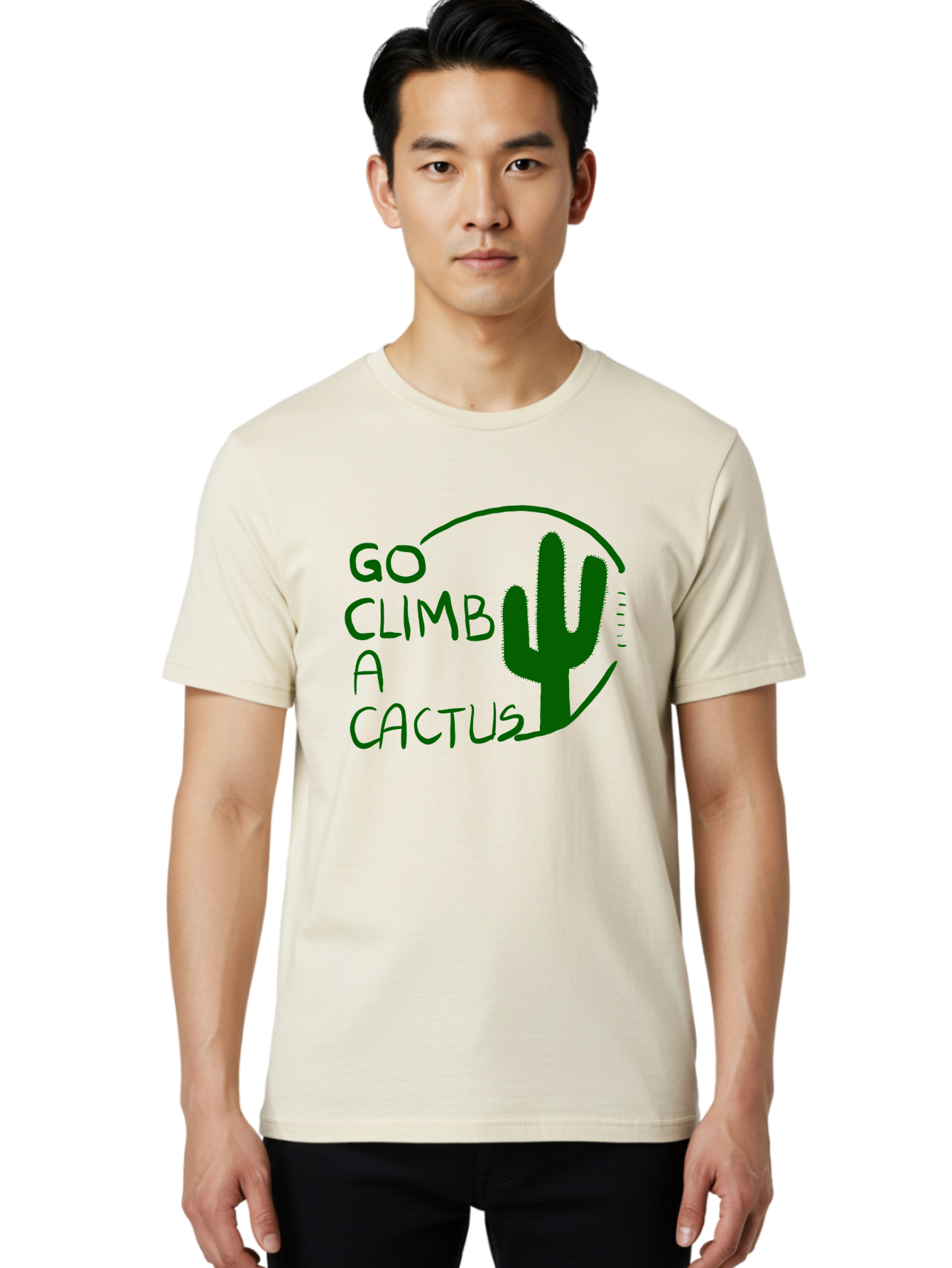 Go-Climb-A-Cactus Men'S Graphic Tee, 100% Cotton, Comfortable Casual Summer Wear, Machine Washable, Go Climb Cactus, Funny Sayings, Motivational Quotes, Satire, Humor, Adventure, Outdoors, Quirky, Cactus Love, Sarcasm - Aaa047