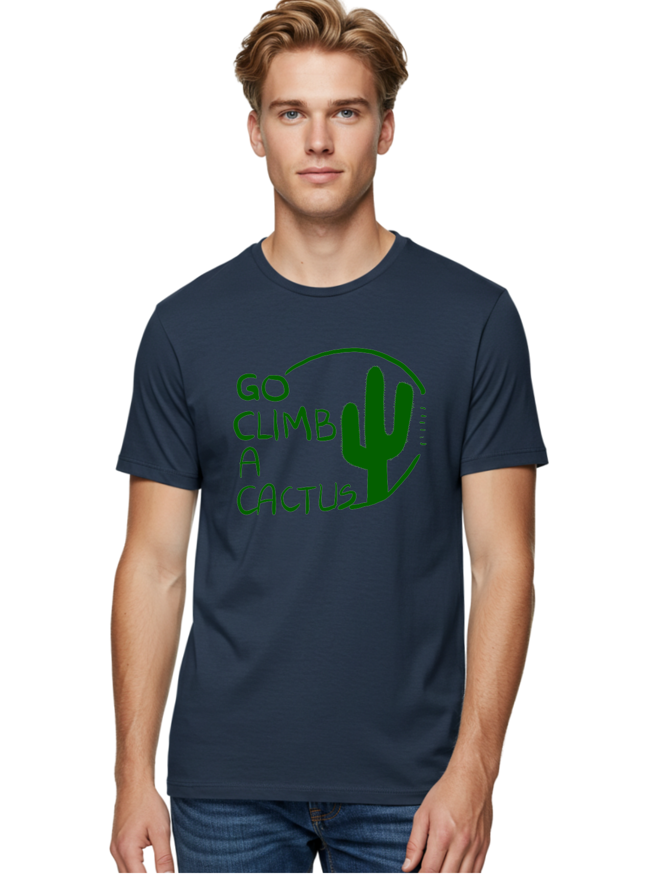 Go-Climb-A-Cactus Men'S Graphic Tee, 100% Cotton, Comfortable Casual Summer Wear, Machine Washable, Go Climb Cactus, Funny Sayings, Motivational Quotes, Satire, Humor, Adventure, Outdoors, Quirky, Cactus Love, Sarcasm - Aaa047