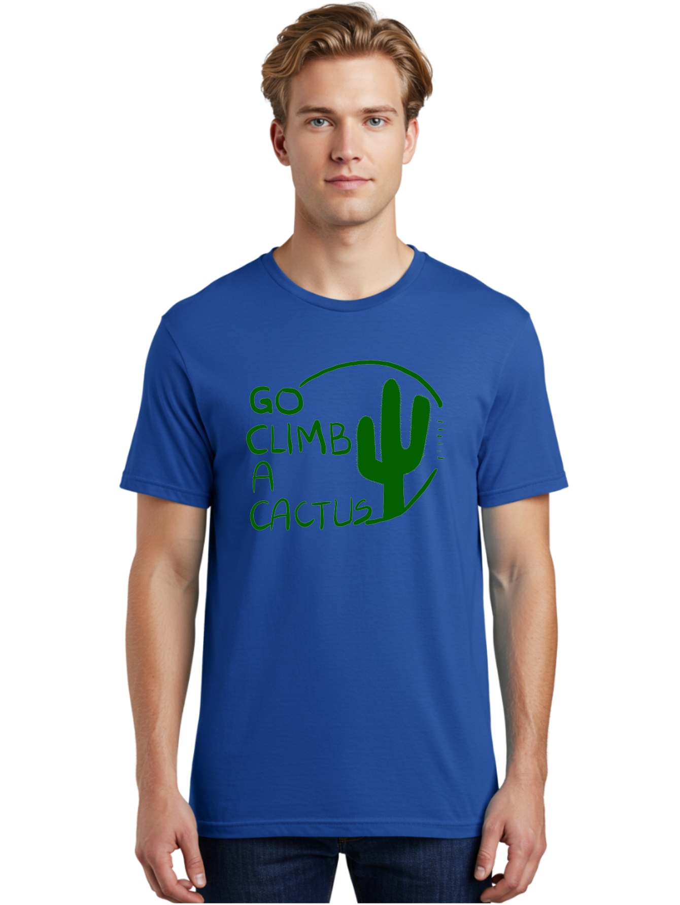 Go-Climb-A-Cactus Men'S Graphic Tee, 100% Cotton, Comfortable Casual Summer Wear, Machine Washable, Go Climb Cactus, Funny Sayings, Motivational Quotes, Satire, Humor, Adventure, Outdoors, Quirky, Cactus Love, Sarcasm - Aaa047