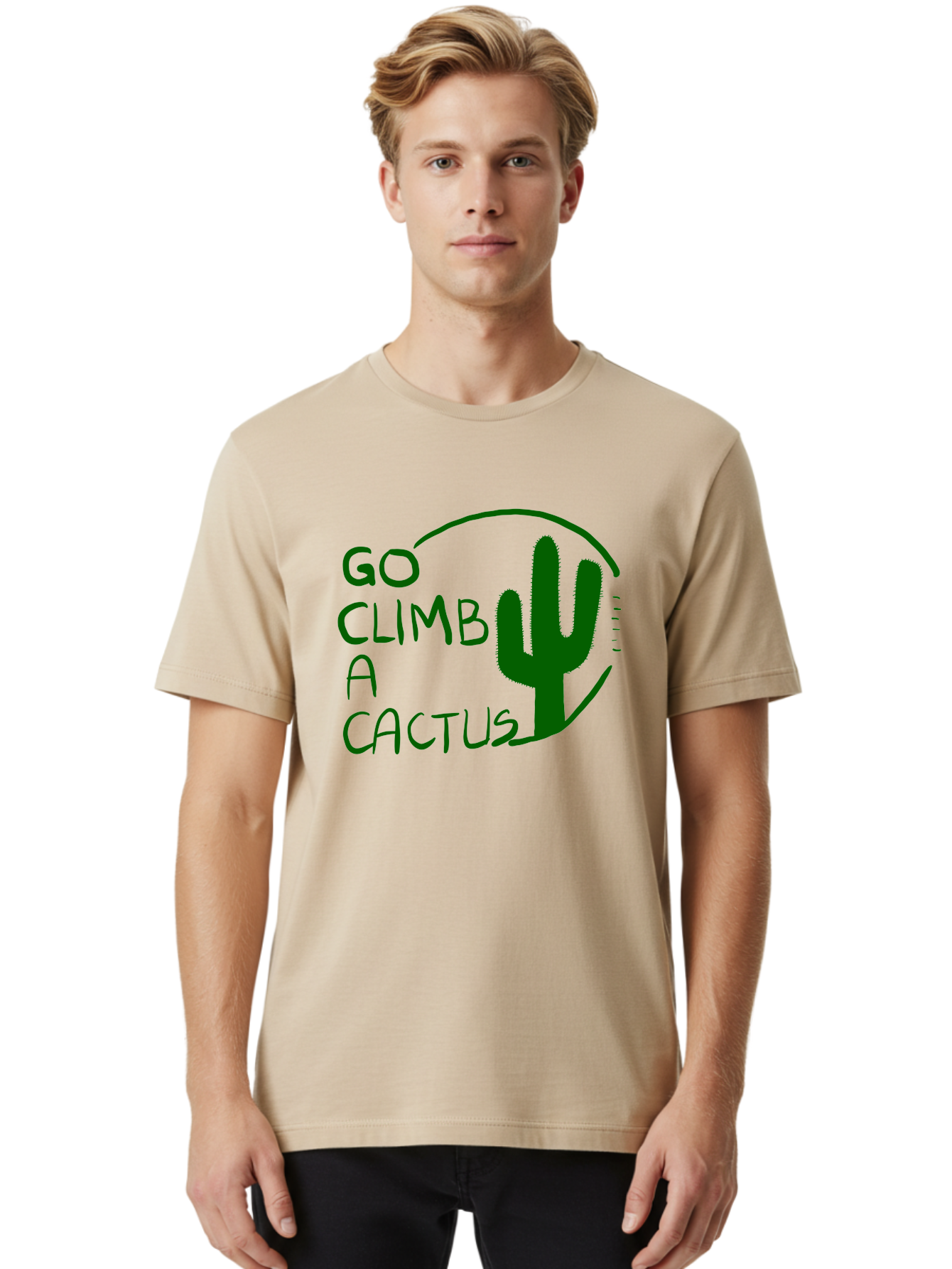 Go-Climb-A-Cactus Men'S Graphic Tee, 100% Cotton, Comfortable Casual Summer Wear, Machine Washable, Go Climb Cactus, Funny Sayings, Motivational Quotes, Satire, Humor, Adventure, Outdoors, Quirky, Cactus Love, Sarcasm - Aaa047