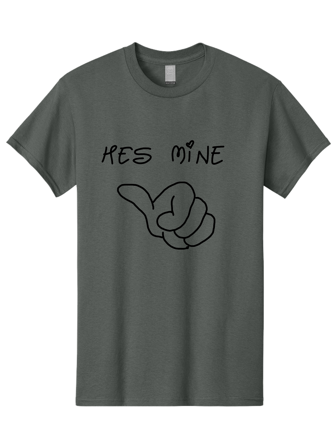 Hes-Mine Men'S Graphic Tee, 100% Cotton, Comfortable Casual Summer Wear, Machine Washable, Hand Gesture, Thumbs Up, Love Sign, Heart Symbol, Possessive Symbol, Quirky Art, Funny Graphics, Hand Drawn Illustration, Playful Design - Aaa053