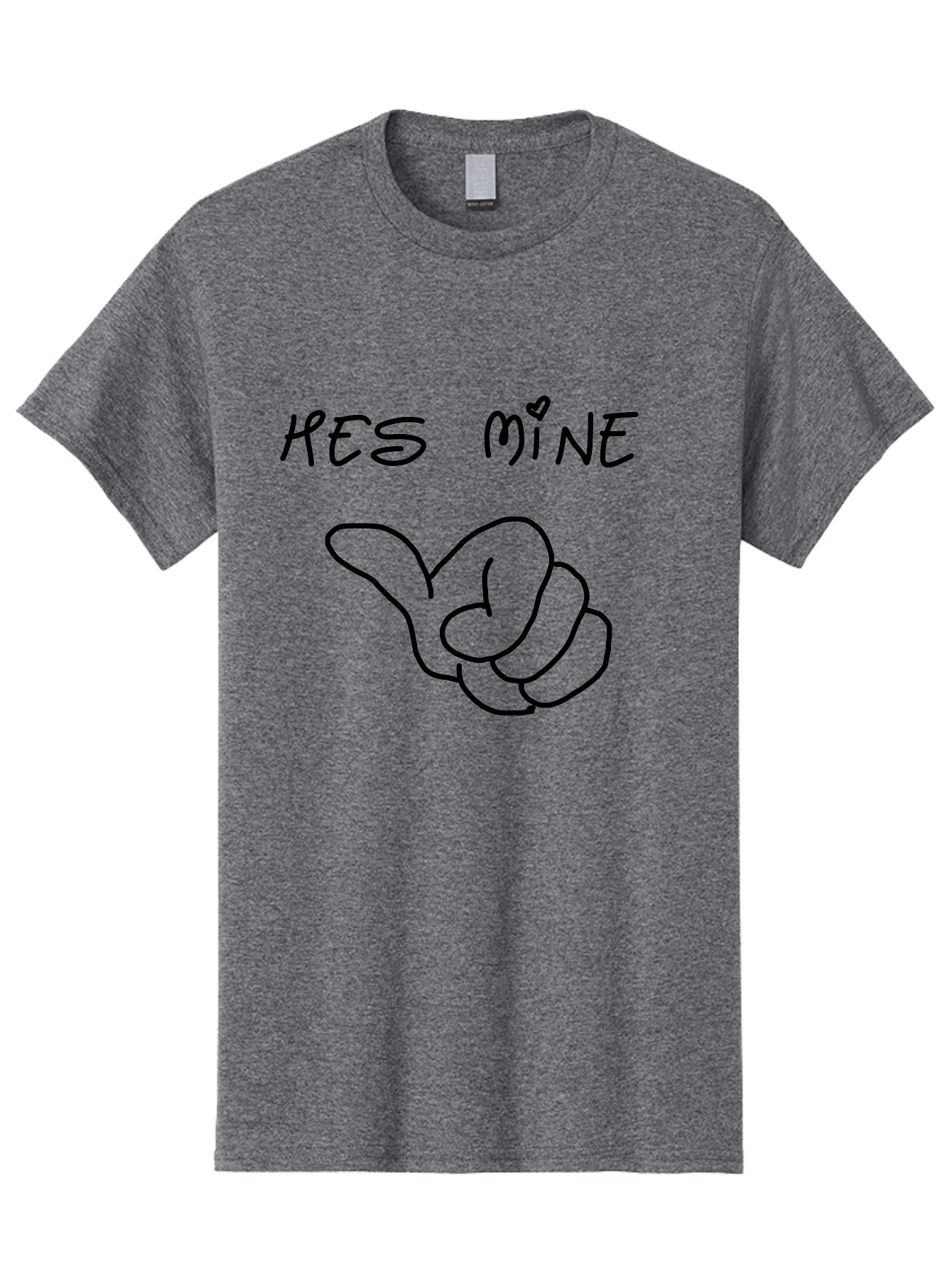 Hes-Mine Men'S Graphic Tee, 100% Cotton, Comfortable Casual Summer Wear, Machine Washable, Hand Gesture, Thumbs Up, Love Sign, Heart Symbol, Possessive Symbol, Quirky Art, Funny Graphics, Hand Drawn Illustration, Playful Design - Aaa053