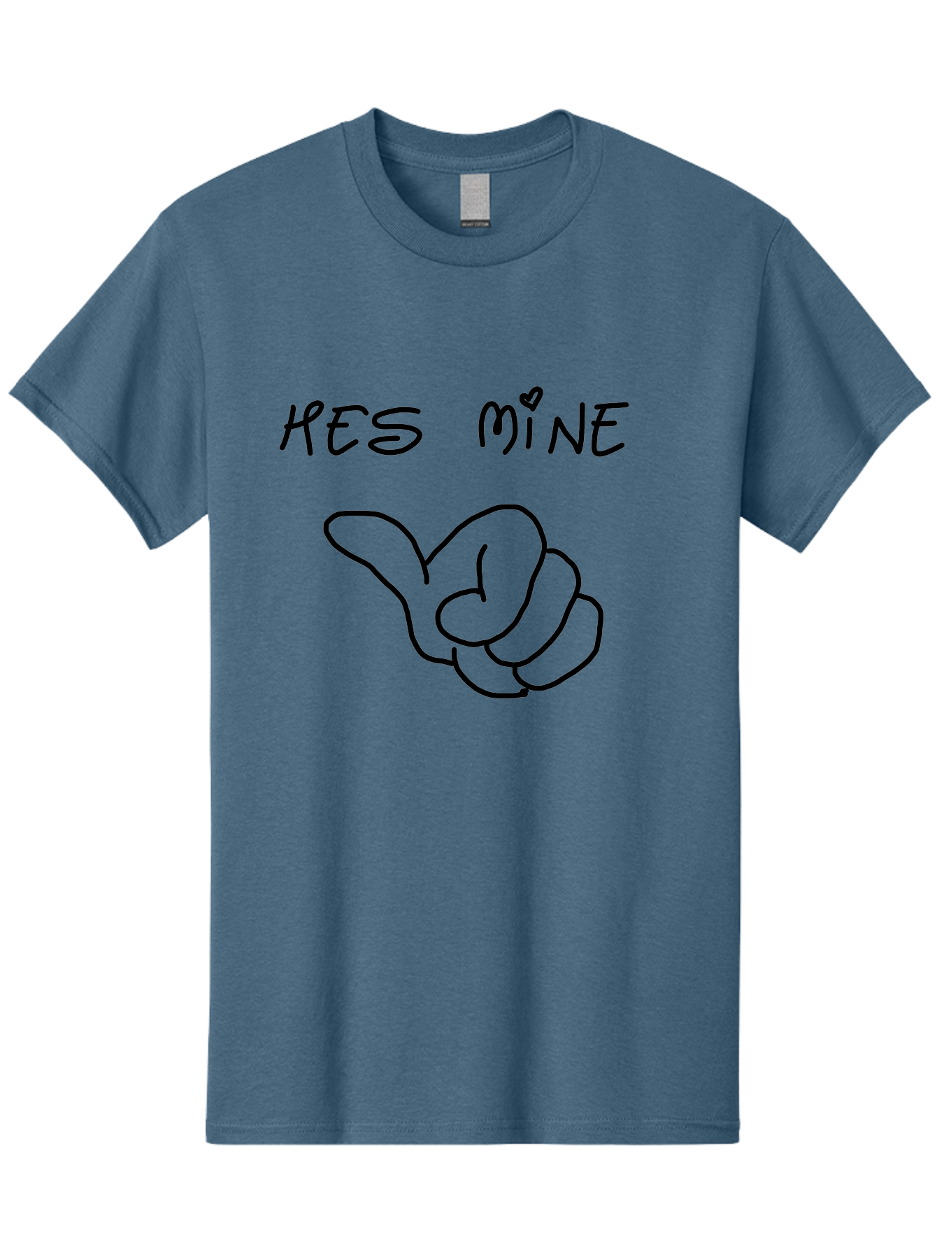 Hes-Mine Men'S Graphic Tee, 100% Cotton, Comfortable Casual Summer Wear, Machine Washable, Hand Gesture, Thumbs Up, Love Sign, Heart Symbol, Possessive Symbol, Quirky Art, Funny Graphics, Hand Drawn Illustration, Playful Design - Aaa053