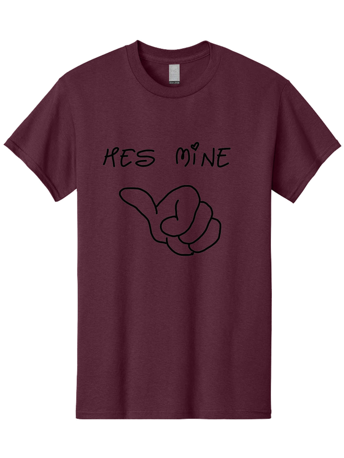 Hes-Mine Men'S Graphic Tee, 100% Cotton, Comfortable Casual Summer Wear, Machine Washable, Hand Gesture, Thumbs Up, Love Sign, Heart Symbol, Possessive Symbol, Quirky Art, Funny Graphics, Hand Drawn Illustration, Playful Design - Aaa053