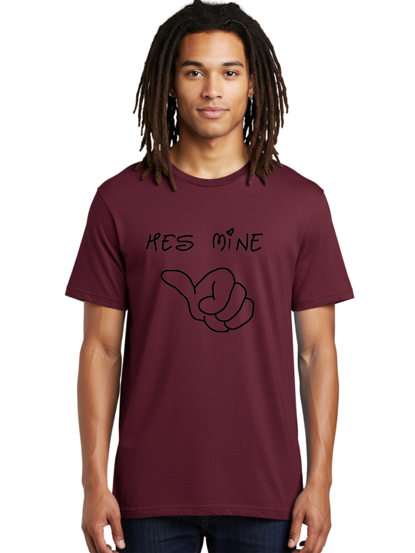 Hes-Mine Men'S Graphic Tee, 100% Cotton, Comfortable Casual Summer Wear, Machine Washable, Hand Gesture, Thumbs Up, Love Sign, Heart Symbol, Possessive Symbol, Quirky Art, Funny Graphics, Hand Drawn Illustration, Playful Design - Aaa053