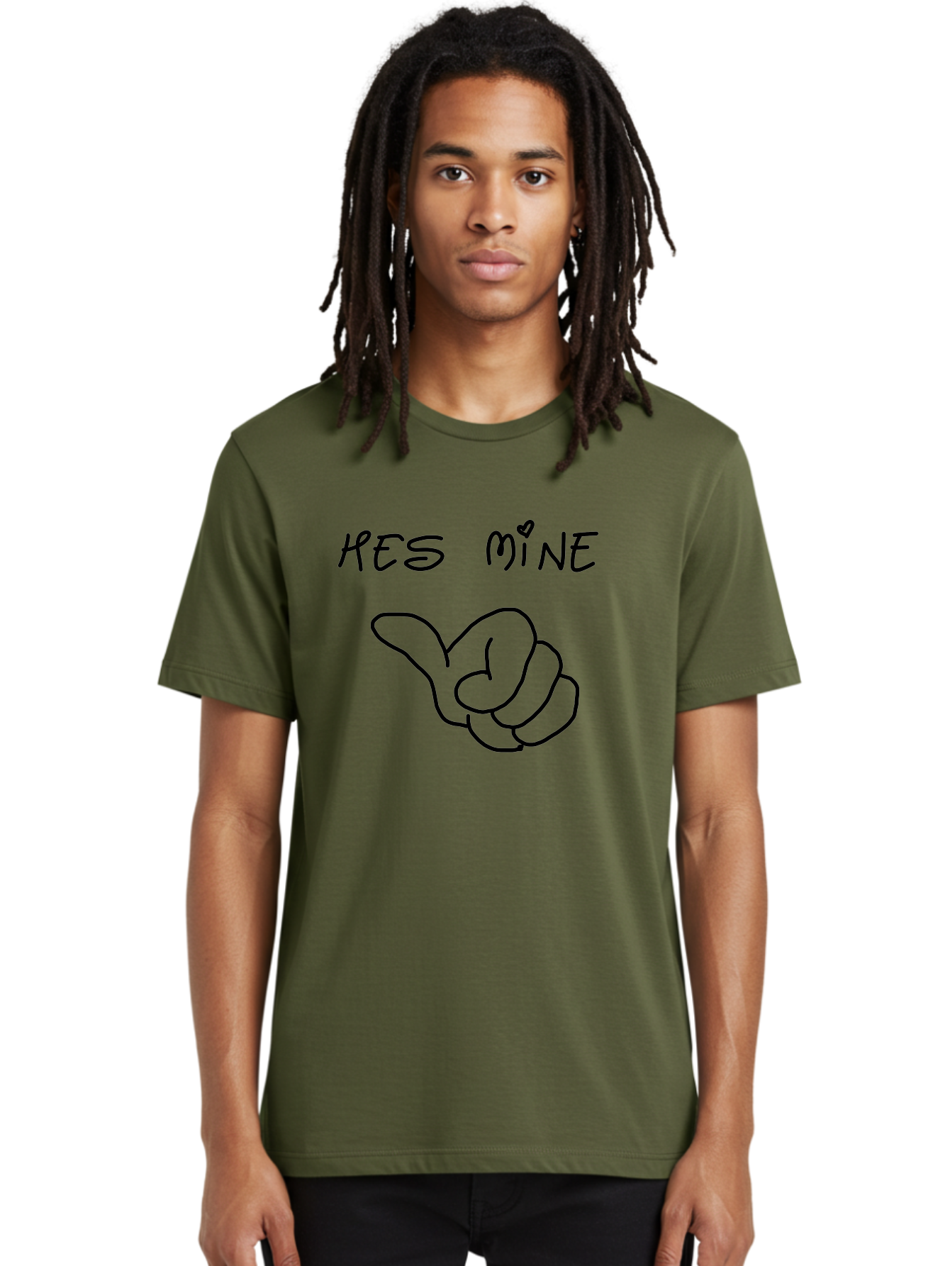 Hes-Mine Men'S Graphic Tee, 100% Cotton, Comfortable Casual Summer Wear, Machine Washable, Hand Gesture, Thumbs Up, Love Sign, Heart Symbol, Possessive Symbol, Quirky Art, Funny Graphics, Hand Drawn Illustration, Playful Design - Aaa053