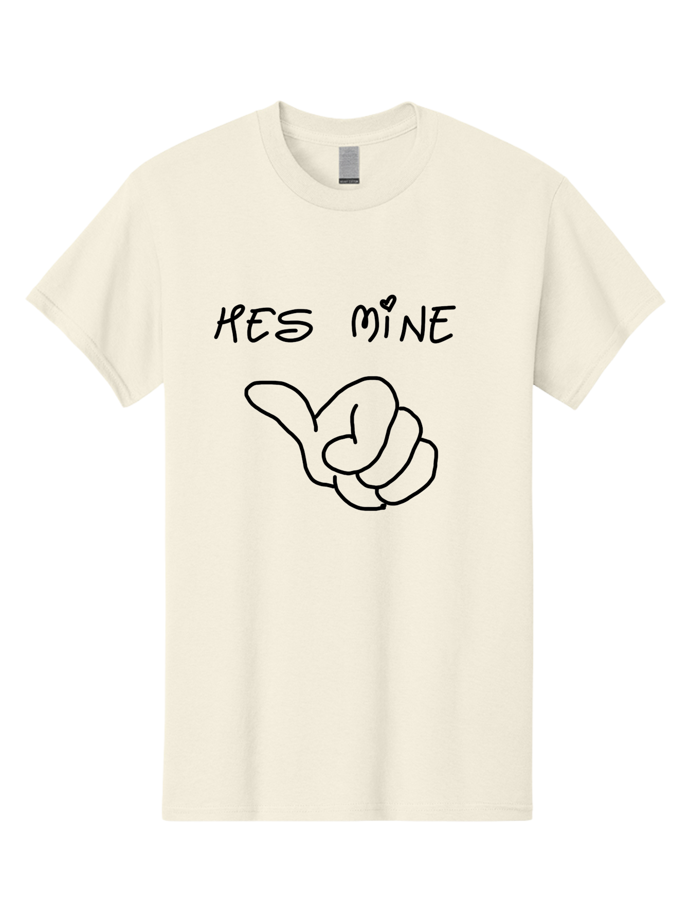 Hes-Mine Men'S Graphic Tee, 100% Cotton, Comfortable Casual Summer Wear, Machine Washable, Hand Gesture, Thumbs Up, Love Sign, Heart Symbol, Possessive Symbol, Quirky Art, Funny Graphics, Hand Drawn Illustration, Playful Design - Aaa053