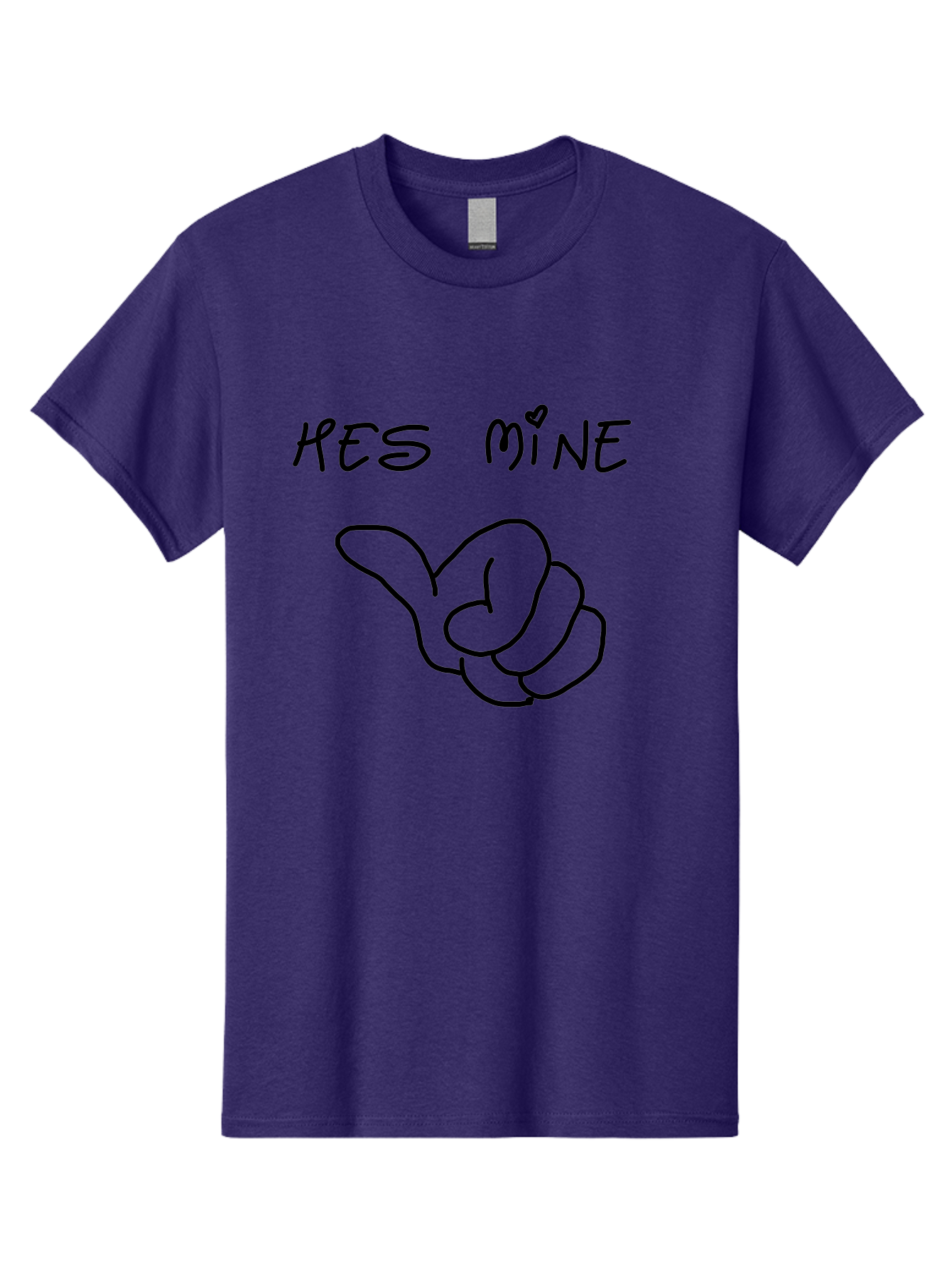 Hes-Mine Men'S Graphic Tee, 100% Cotton, Comfortable Casual Summer Wear, Machine Washable, Hand Gesture, Thumbs Up, Love Sign, Heart Symbol, Possessive Symbol, Quirky Art, Funny Graphics, Hand Drawn Illustration, Playful Design - Aaa053