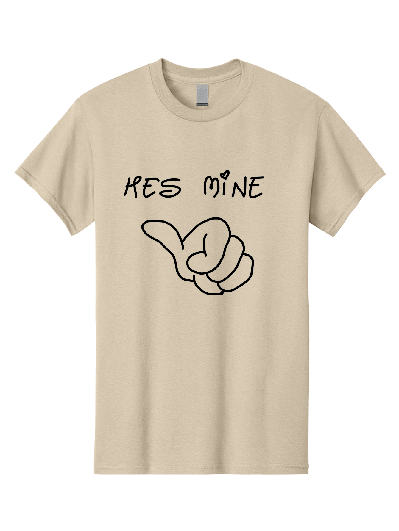 Hes-Mine Men'S Graphic Tee, 100% Cotton, Comfortable Casual Summer Wear, Machine Washable, Hand Gesture, Thumbs Up, Love Sign, Heart Symbol, Possessive Symbol, Quirky Art, Funny Graphics, Hand Drawn Illustration, Playful Design - Aaa053