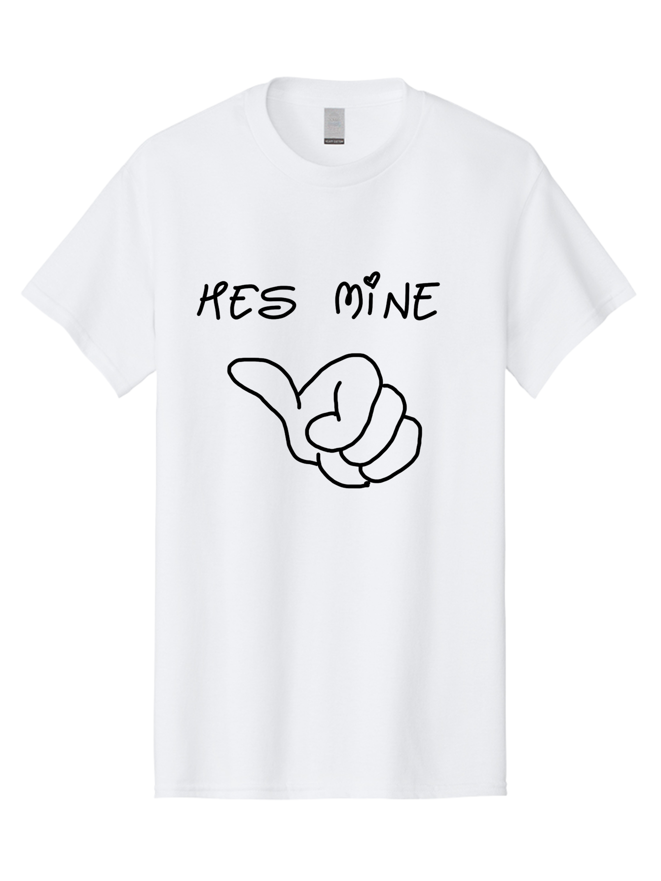 Hes-Mine Men'S Graphic Tee, 100% Cotton, Comfortable Casual Summer Wear, Machine Washable, Hand Gesture, Thumbs Up, Love Sign, Heart Symbol, Possessive Symbol, Quirky Art, Funny Graphics, Hand Drawn Illustration, Playful Design - Aaa053