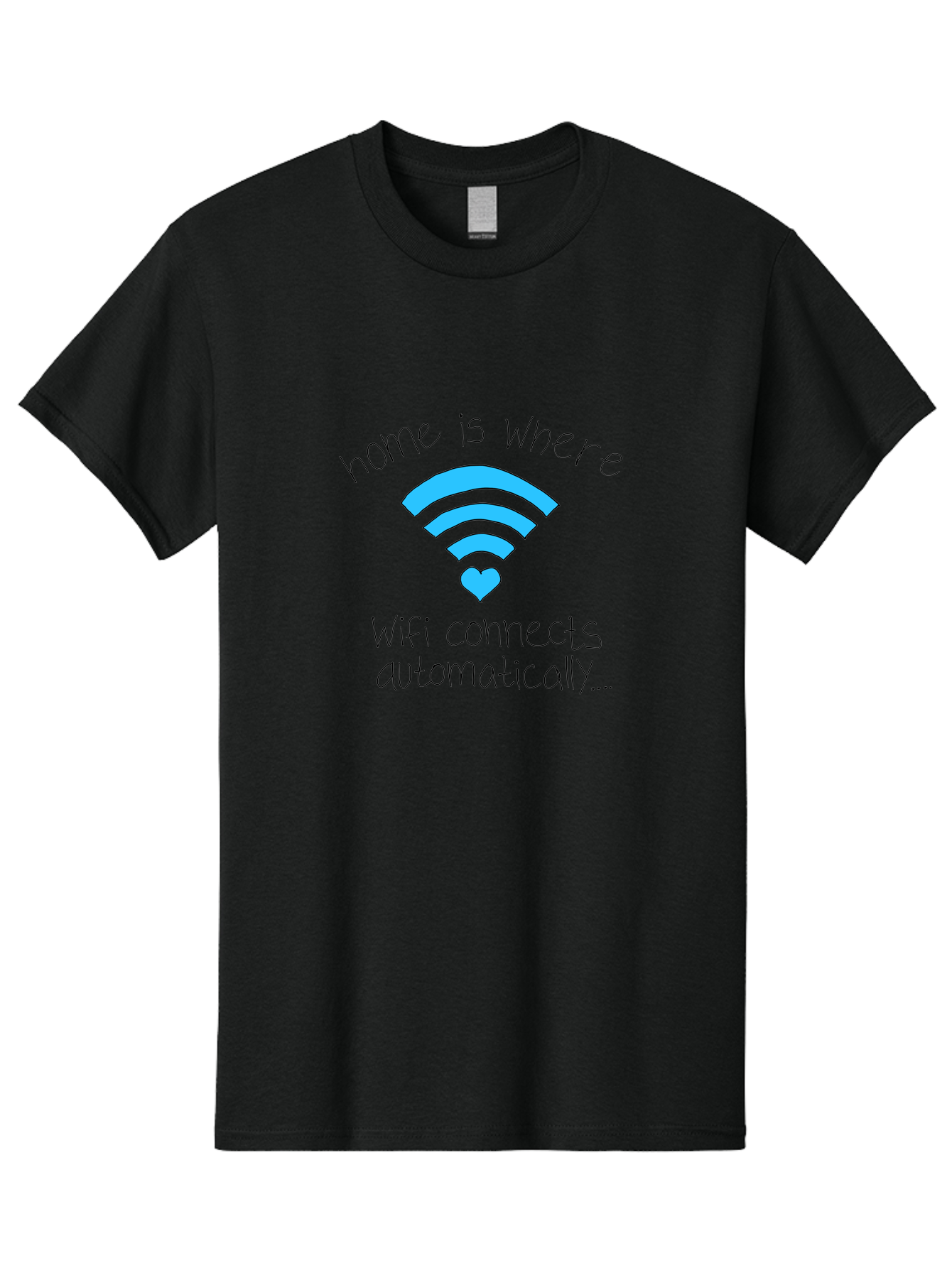 Home-Is-Where-Wifi-Connects-Automatically Men'S Graphic Tee, 100% Cotton, Comfortable Casual Summer Wear, Machine Washable, Wifi Symbol With Heart, Home Sweet Home, Wireless Connection, Digital Life, Humorous Quote, Quirky Design, - Aaa054