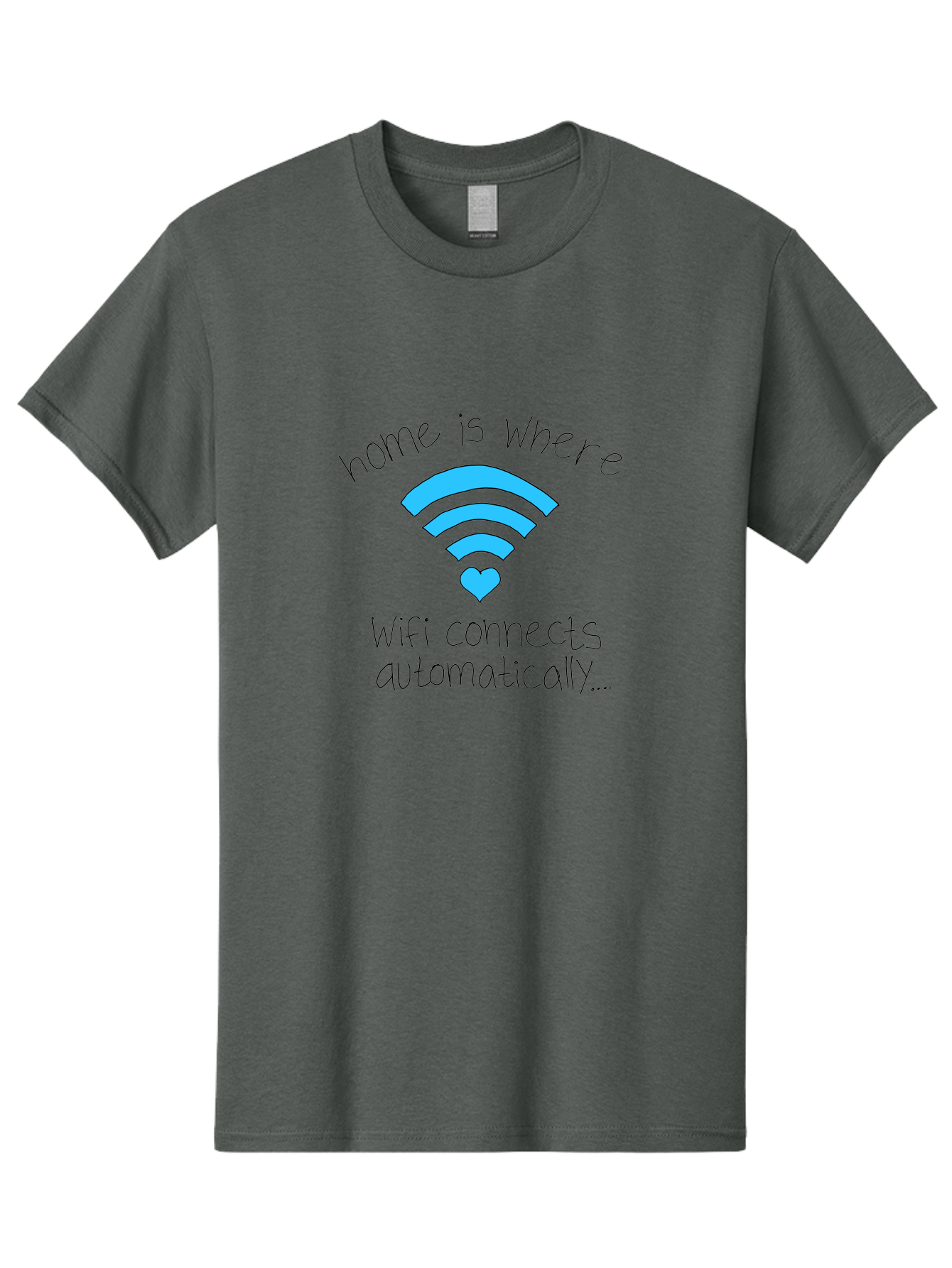 Home-Is-Where-Wifi-Connects-Automatically Men'S Graphic Tee, 100% Cotton, Comfortable Casual Summer Wear, Machine Washable, Wifi Symbol With Heart, Home Sweet Home, Wireless Connection, Digital Life, Humorous Quote, Quirky Design, - Aaa054