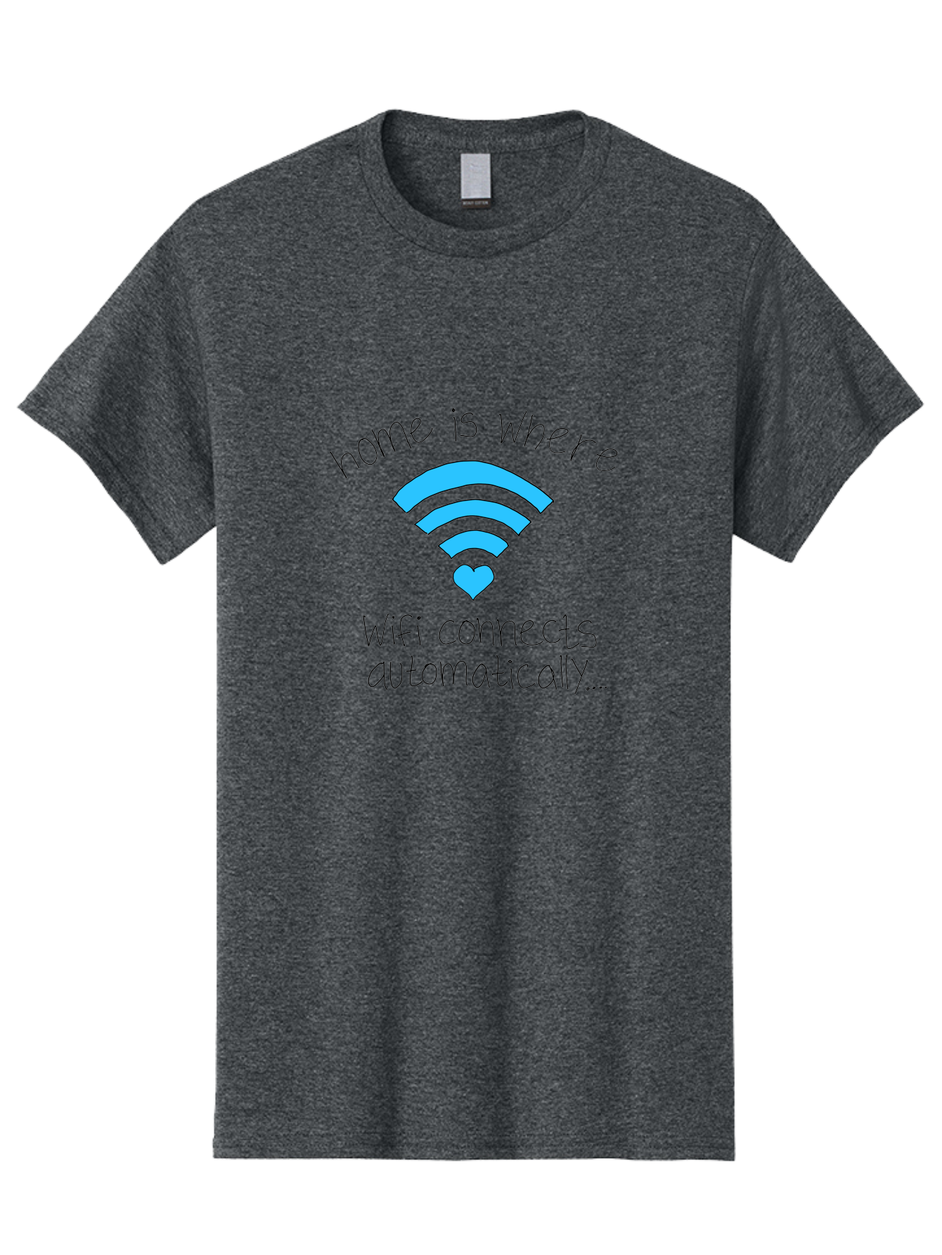 Home-Is-Where-Wifi-Connects-Automatically Men'S Graphic Tee, 100% Cotton, Comfortable Casual Summer Wear, Machine Washable, Wifi Symbol With Heart, Home Sweet Home, Wireless Connection, Digital Life, Humorous Quote, Quirky Design, - Aaa054