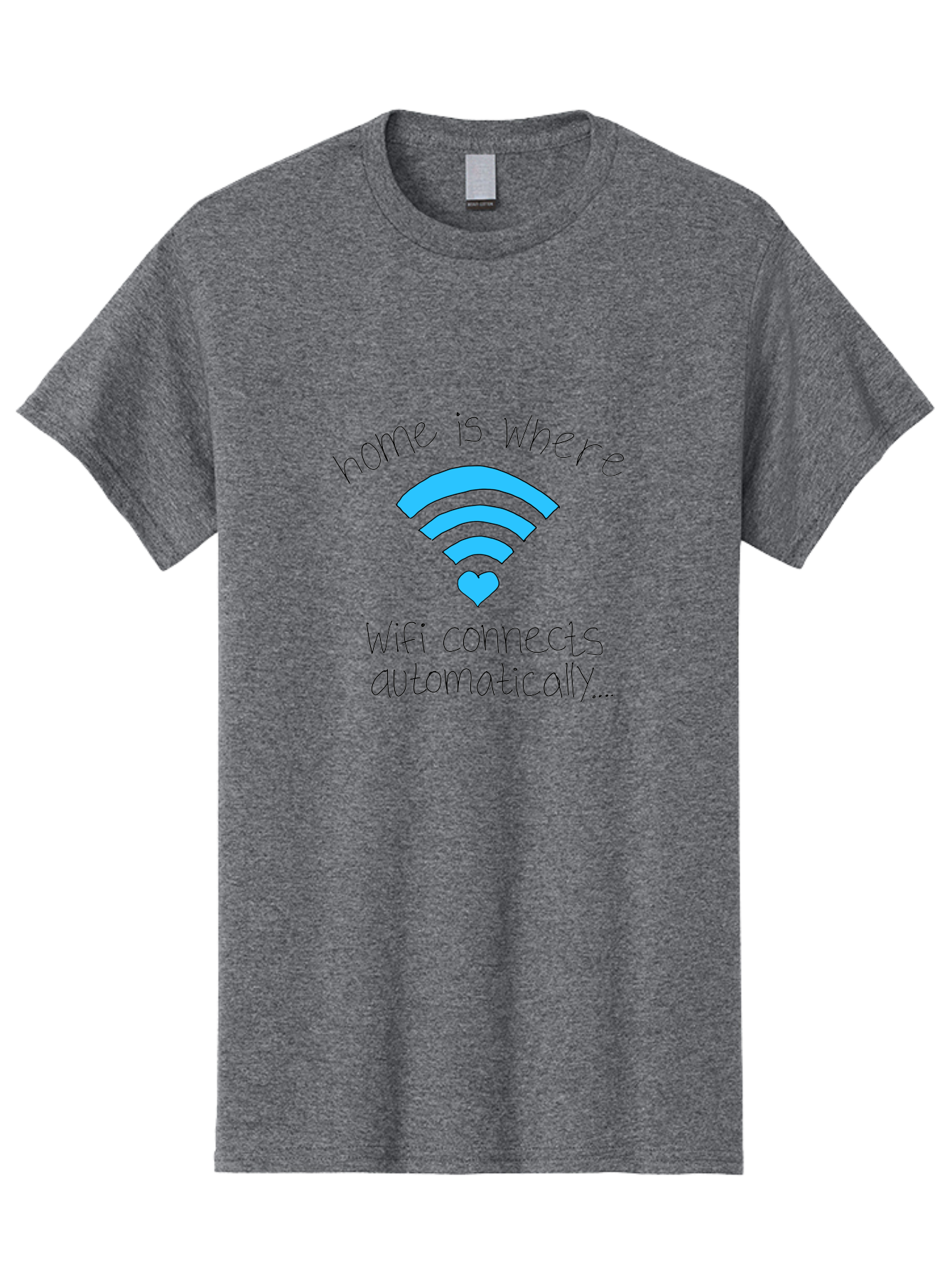 Home-Is-Where-Wifi-Connects-Automatically Men'S Graphic Tee, 100% Cotton, Comfortable Casual Summer Wear, Machine Washable, Wifi Symbol With Heart, Home Sweet Home, Wireless Connection, Digital Life, Humorous Quote, Quirky Design, - Aaa054
