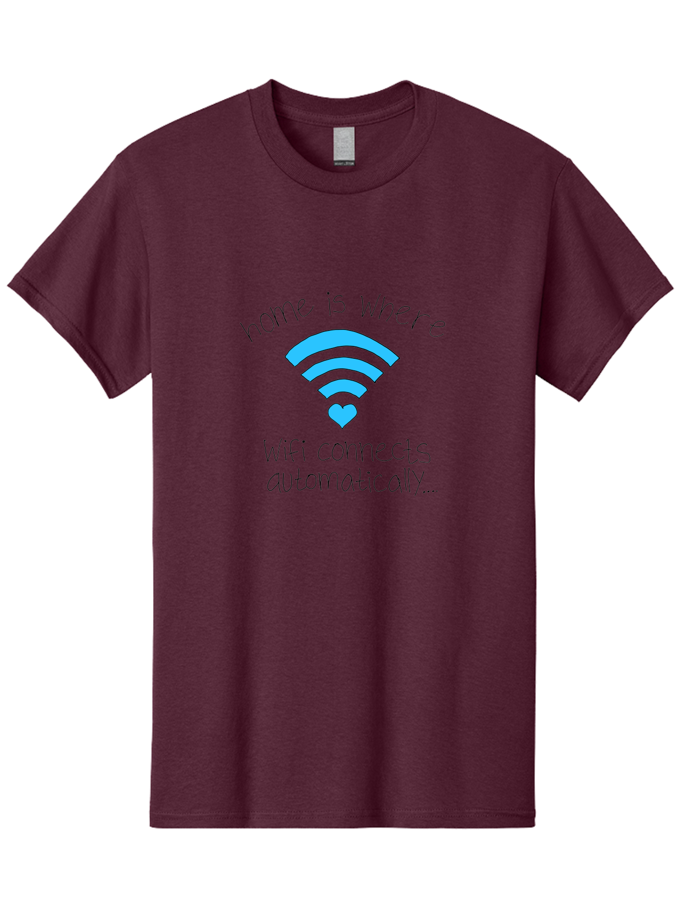 Home-Is-Where-Wifi-Connects-Automatically Men'S Graphic Tee, 100% Cotton, Comfortable Casual Summer Wear, Machine Washable, Wifi Symbol With Heart, Home Sweet Home, Wireless Connection, Digital Life, Humorous Quote, Quirky Design, - Aaa054