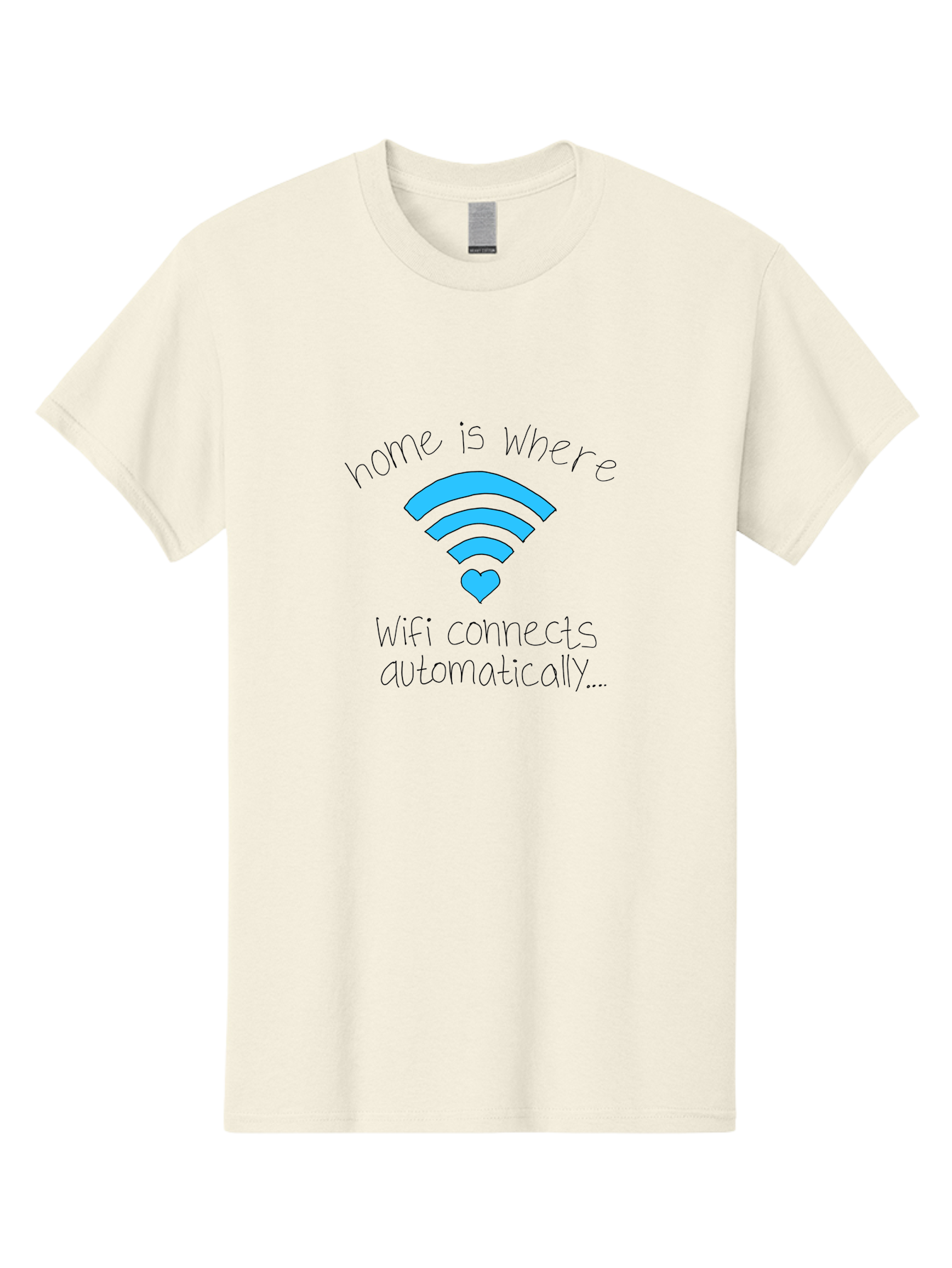 Home-Is-Where-Wifi-Connects-Automatically Men'S Graphic Tee, 100% Cotton, Comfortable Casual Summer Wear, Machine Washable, Wifi Symbol With Heart, Home Sweet Home, Wireless Connection, Digital Life, Humorous Quote, Quirky Design, - Aaa054