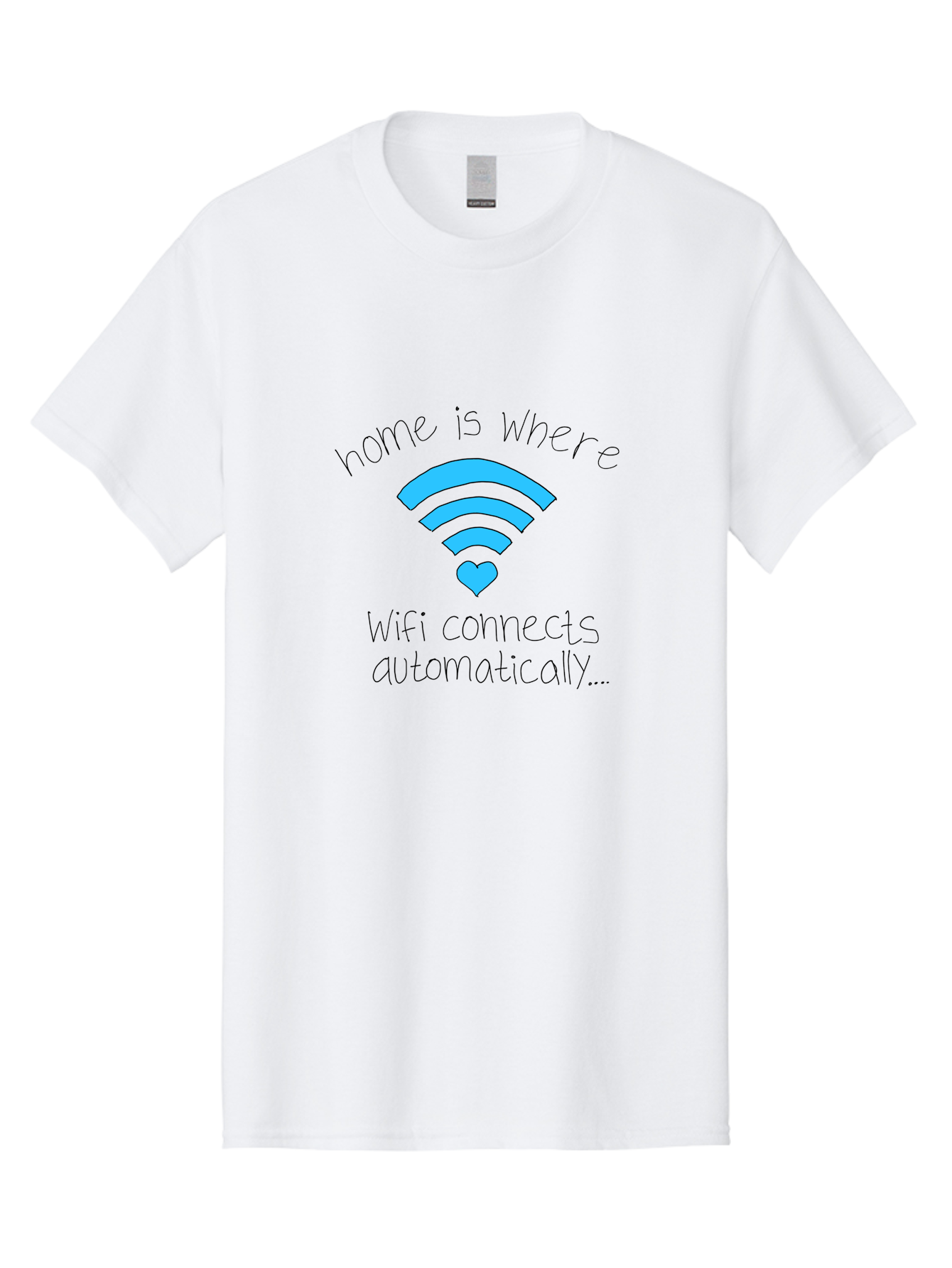Home-Is-Where-Wifi-Connects-Automatically Men'S Graphic Tee, 100% Cotton, Comfortable Casual Summer Wear, Machine Washable, Wifi Symbol With Heart, Home Sweet Home, Wireless Connection, Digital Life, Humorous Quote, Quirky Design, - Aaa054