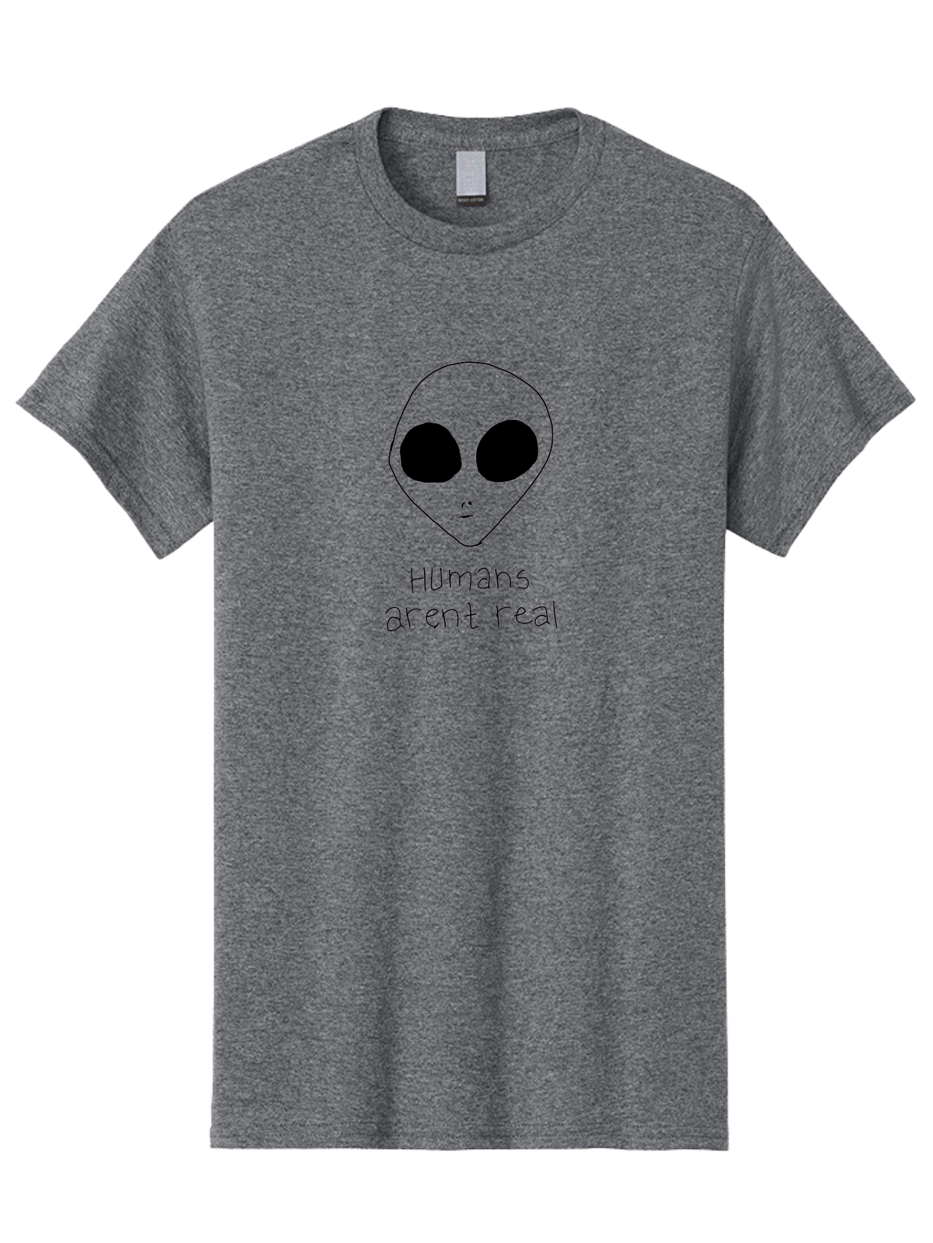 Humans-Aren-T-Real Men'S Graphic Tee, 100% Cotton, Comfortable Casual Summer Wear, Machine Washable, Alien Conspiracy Theory, Cartoon Alien, Humor, Parody, Satirical Art, Extraterrestrial Life, Pop Culture, Doodle Art, Funny Memes, - Aaa055