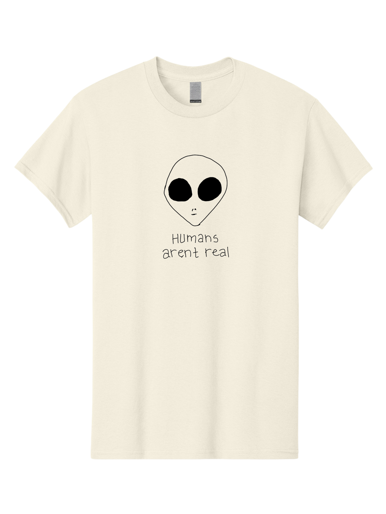 Humans-Aren-T-Real Men'S Graphic Tee, 100% Cotton, Comfortable Casual Summer Wear, Machine Washable, Alien Conspiracy Theory, Cartoon Alien, Humor, Parody, Satirical Art, Extraterrestrial Life, Pop Culture, Doodle Art, Funny Memes, - Aaa055