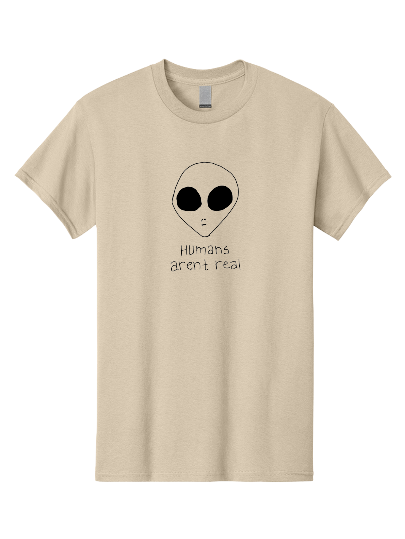 Humans-Aren-T-Real Men'S Graphic Tee, 100% Cotton, Comfortable Casual Summer Wear, Machine Washable, Alien Conspiracy Theory, Cartoon Alien, Humor, Parody, Satirical Art, Extraterrestrial Life, Pop Culture, Doodle Art, Funny Memes, - Aaa055