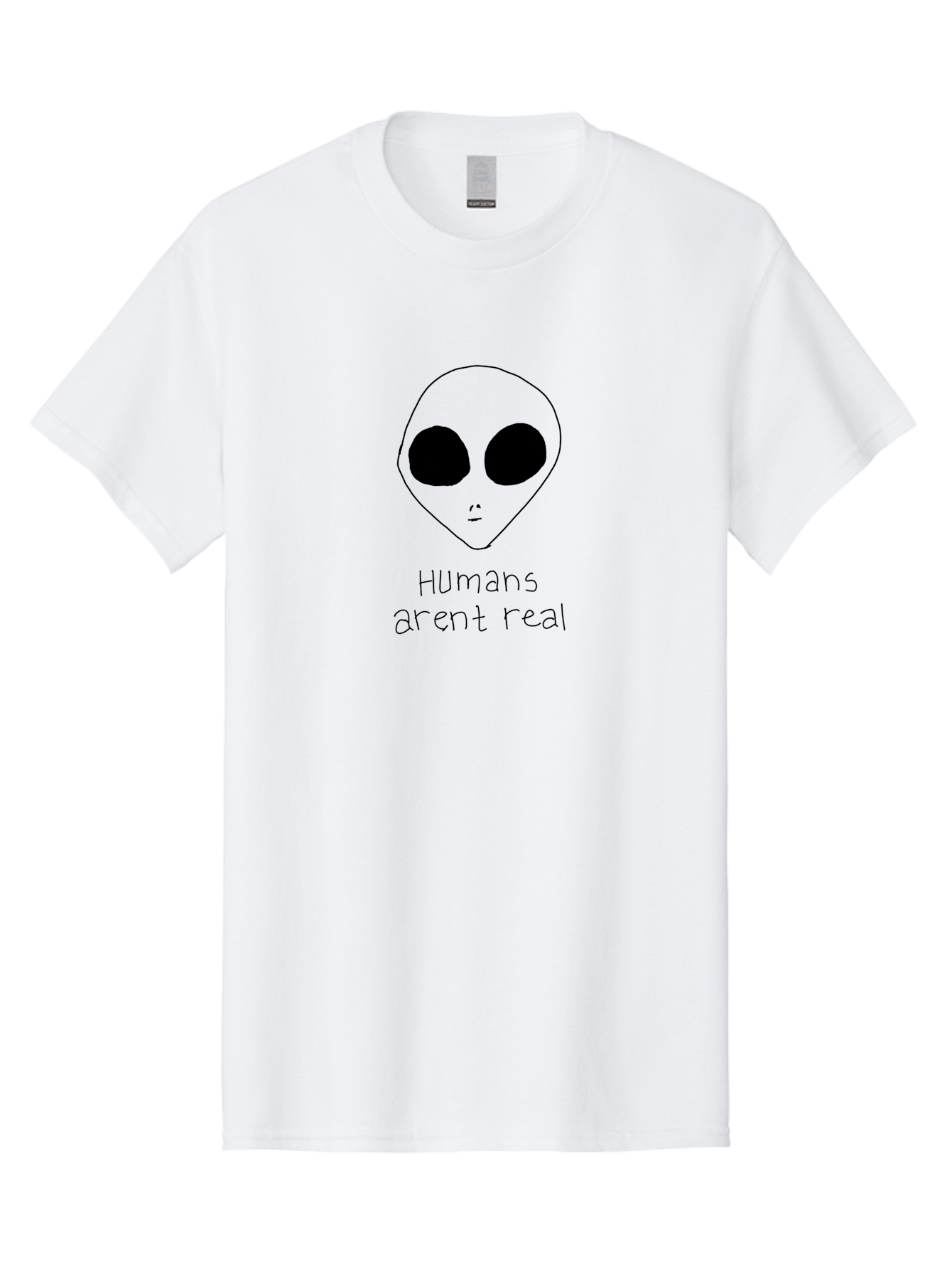 Humans-Aren-T-Real Men'S Graphic Tee, 100% Cotton, Comfortable Casual Summer Wear, Machine Washable, Alien Conspiracy Theory, Cartoon Alien, Humor, Parody, Satirical Art, Extraterrestrial Life, Pop Culture, Doodle Art, Funny Memes, - Aaa055