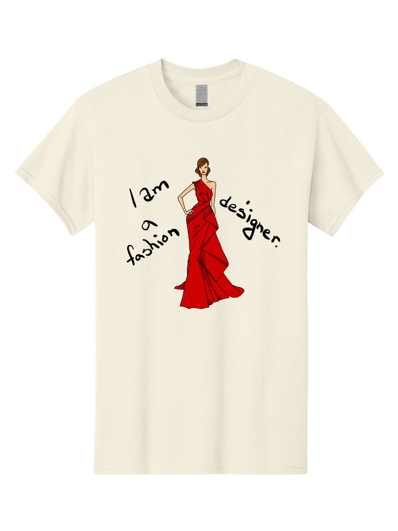 I-Am-A-Fashion-Designer Men'S Graphic Tee, 100% Cotton, Comfortable Casual Summer Wear, Machine Washable, Fashion Designer, Stylish Woman, Red Dress, Elegant Pose, Fashion Statement, Design Inspiration, Fashion Illustration, - Aaa057