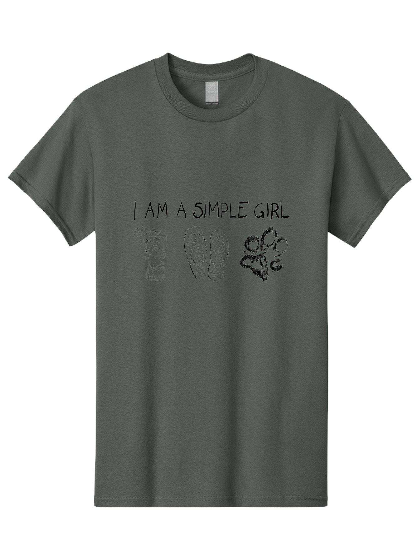 I-Am-A-Simple-Girl Men'S Graphic Tee, 100% Cotton, Comfortable Casual Summer Wear, Machine Washable, Simple Girl Quote, Cute Illustrations, Cocktail Drink, Flip Flops, Dog Paw, Casual Lifestyle, Relaxed Vibe, Fun Design - Aaa058