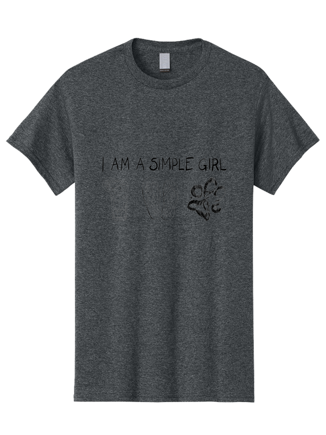 I-Am-A-Simple-Girl Men'S Graphic Tee, 100% Cotton, Comfortable Casual Summer Wear, Machine Washable, Simple Girl Quote, Cute Illustrations, Cocktail Drink, Flip Flops, Dog Paw, Casual Lifestyle, Relaxed Vibe, Fun Design - Aaa058