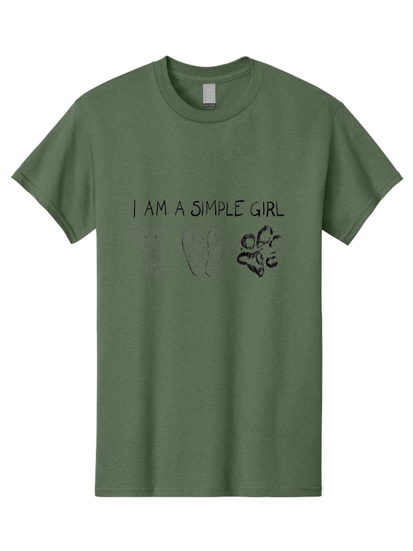 I-Am-A-Simple-Girl Men'S Graphic Tee, 100% Cotton, Comfortable Casual Summer Wear, Machine Washable, Simple Girl Quote, Cute Illustrations, Cocktail Drink, Flip Flops, Dog Paw, Casual Lifestyle, Relaxed Vibe, Fun Design - Aaa058